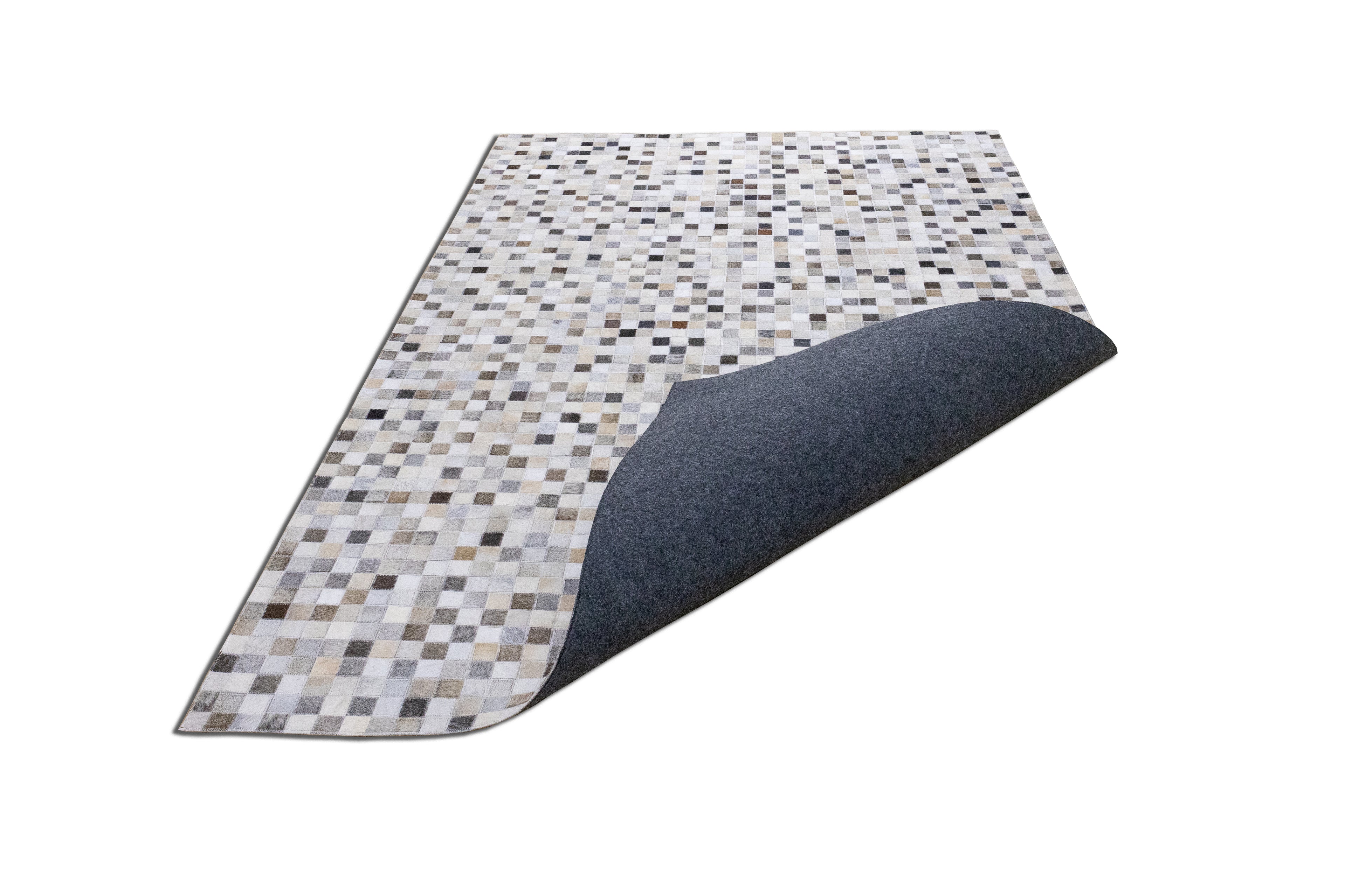 Checkered Leather Hide Rug Multicolor 1 Inch