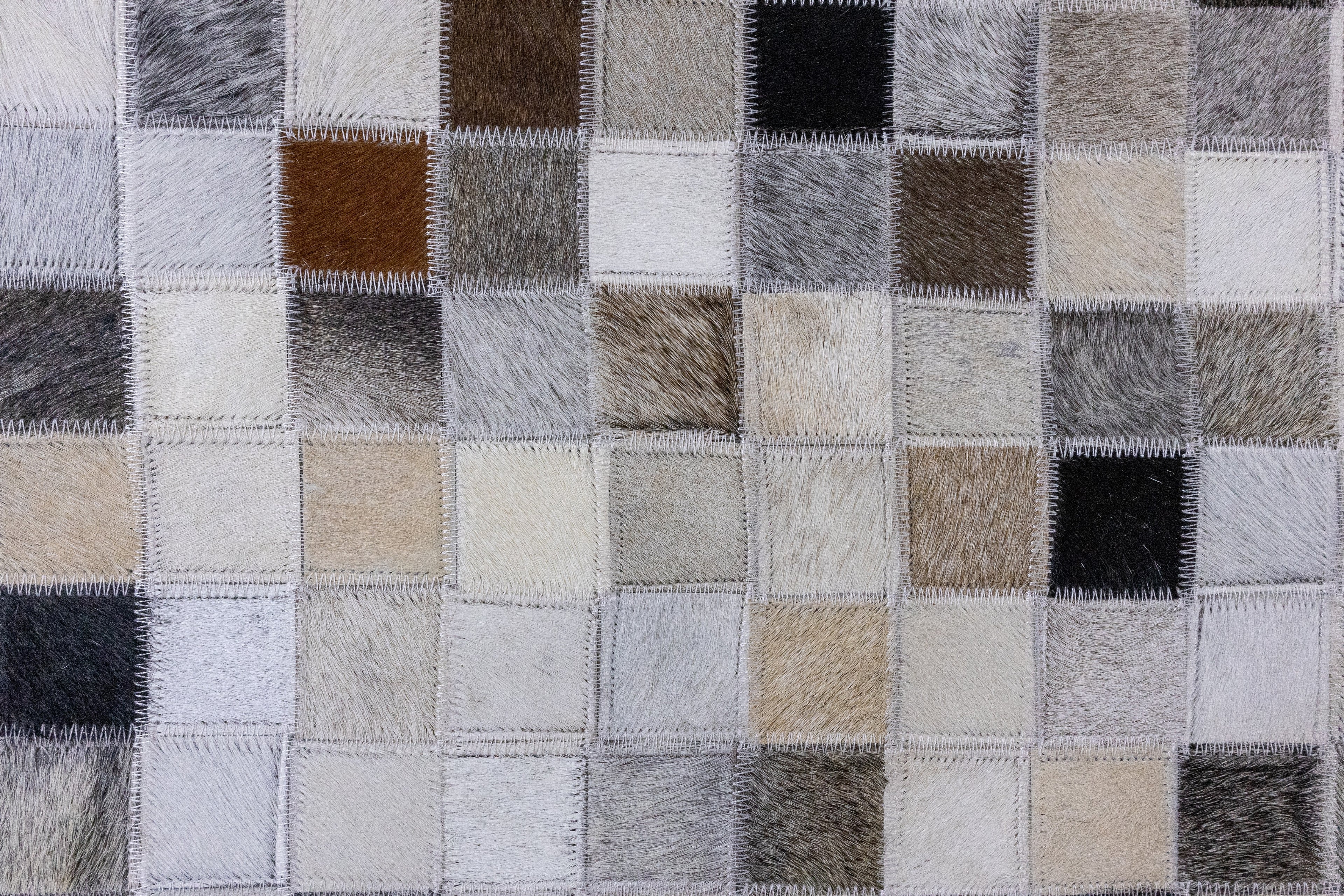 Checkered Leather Hide Rug Multicolor 1 Inch