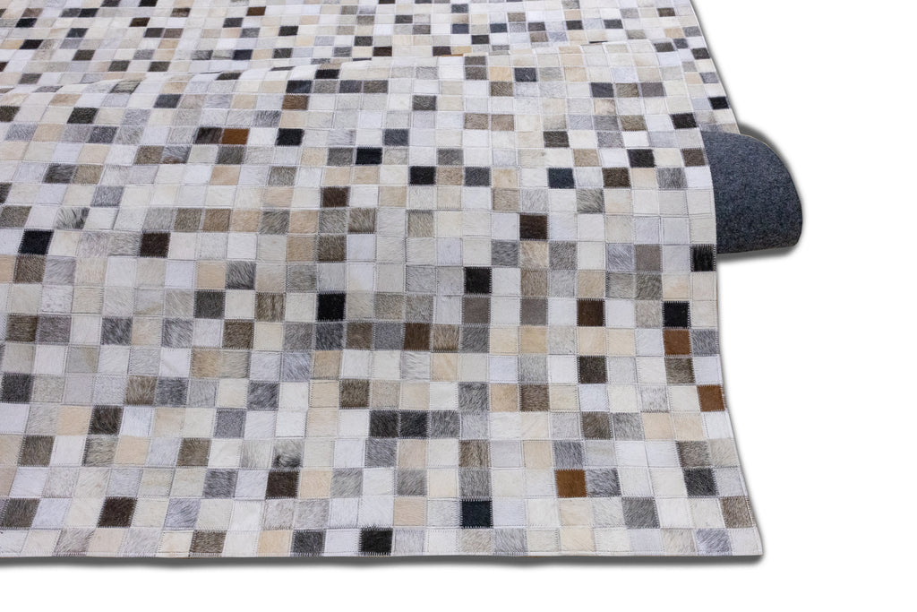 Checkered Leather Hide Rug Multicolor 1 Inch