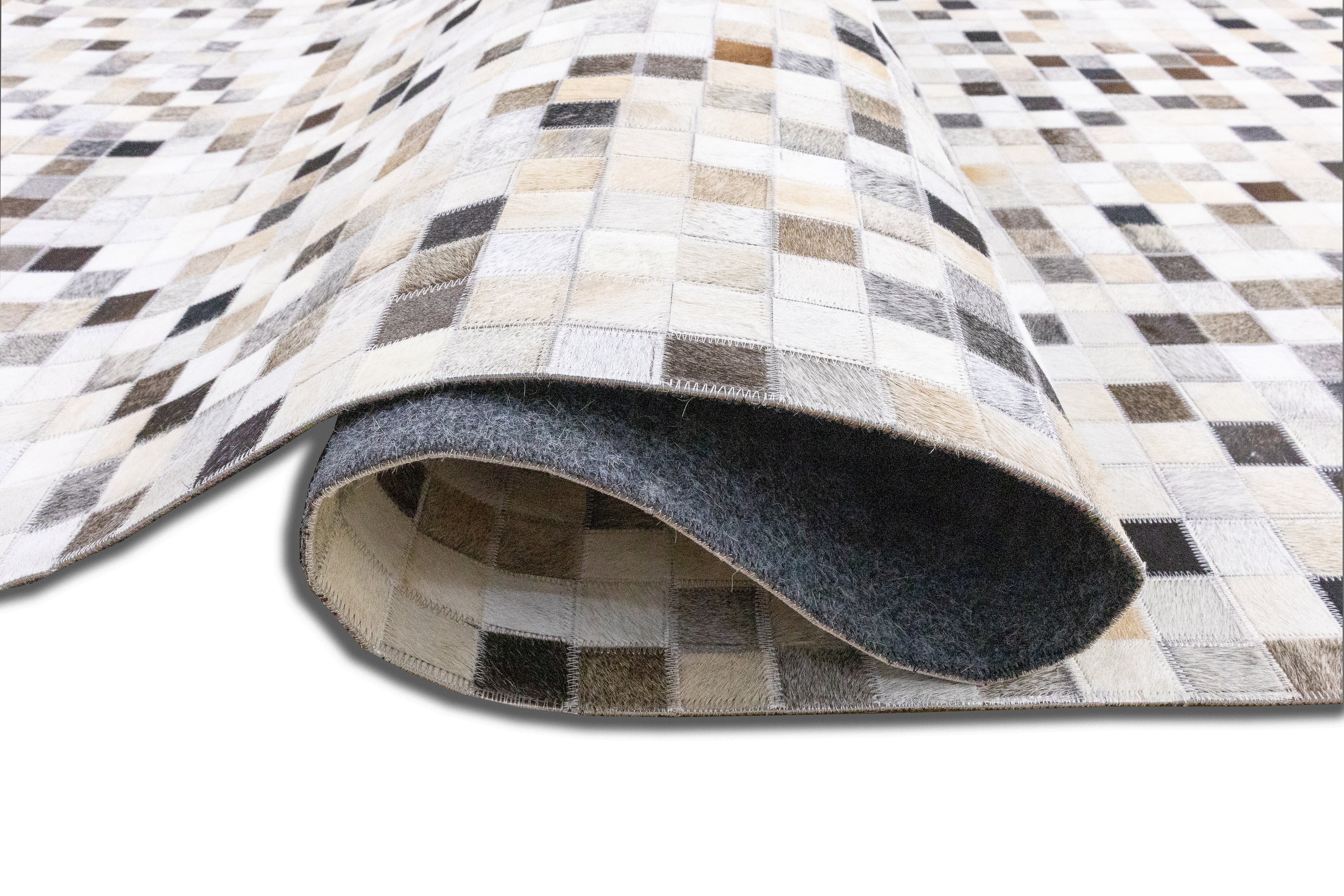 Checkered Leather Hide Rug Multicolor 1 Inch