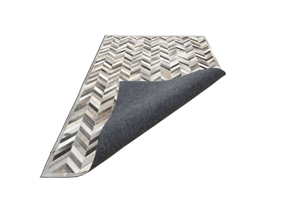 Chevron Leather Hide Rug Coffee Brown