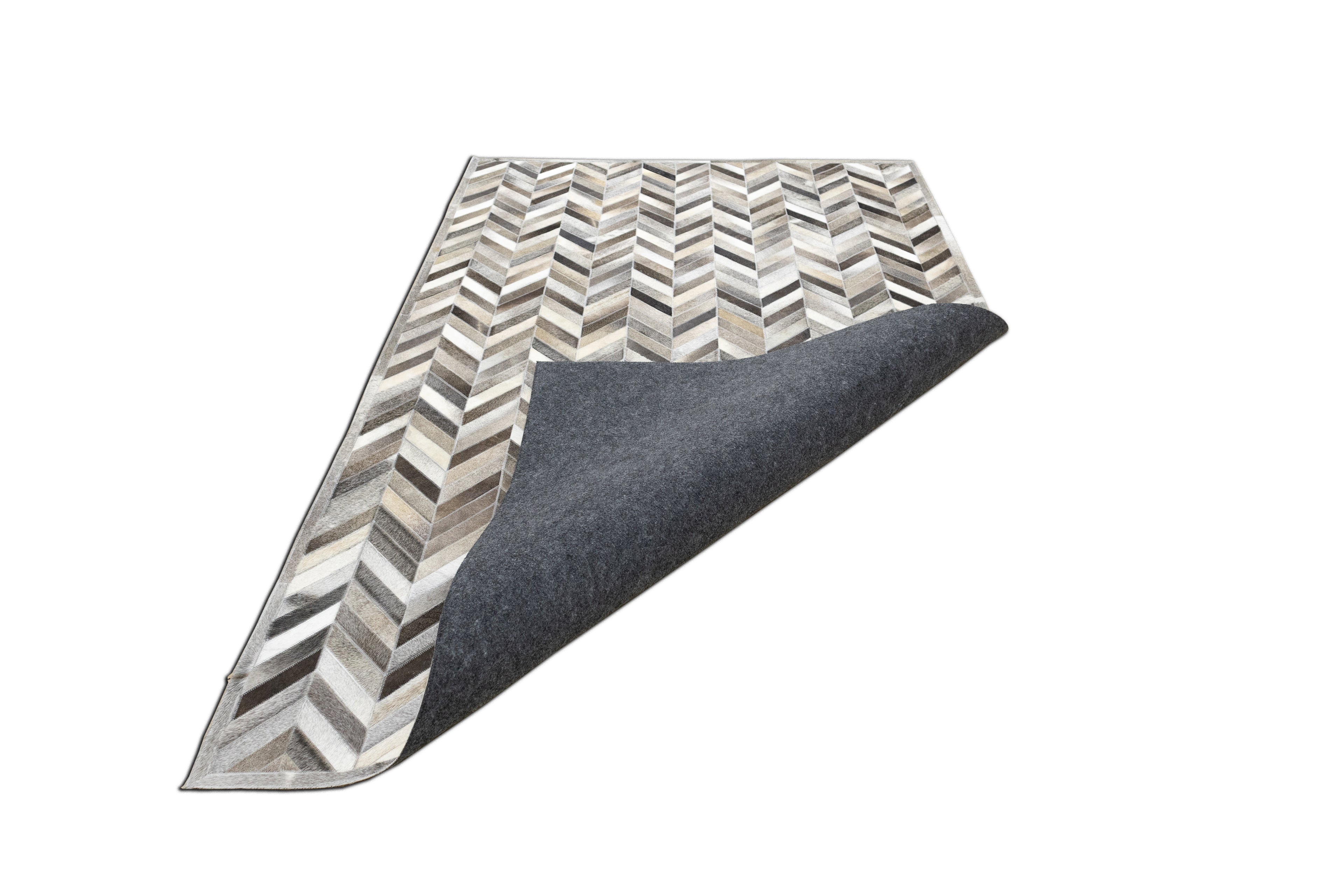 Chevron Leather Hide Rug Coffee Brown
