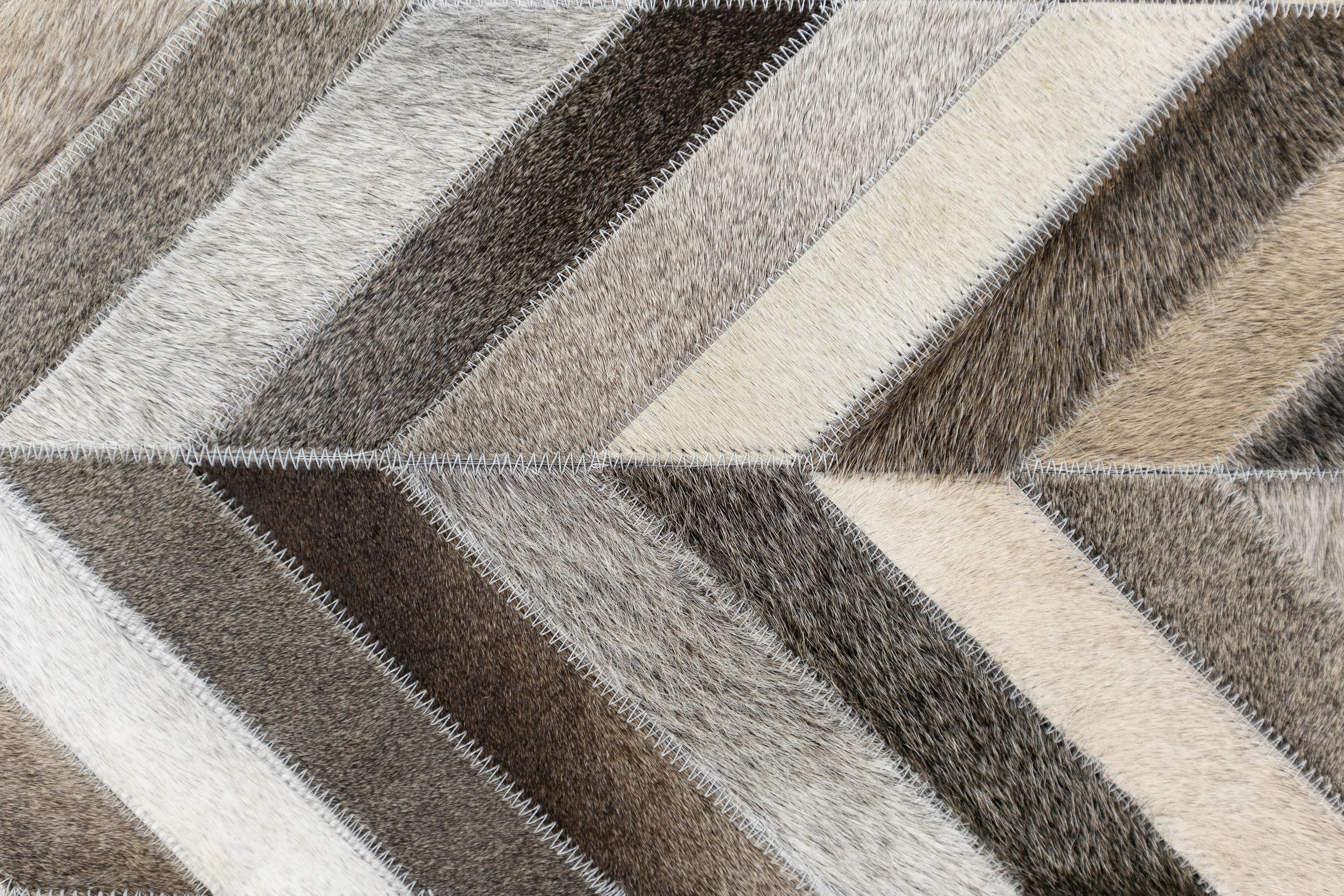Chevron Leather Hide Rug Coffee Brown
