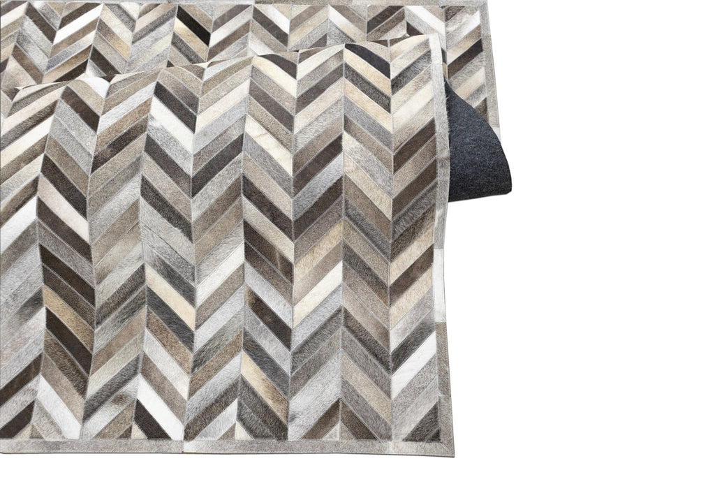 Chevron Leather Hide Rug Coffee Brown