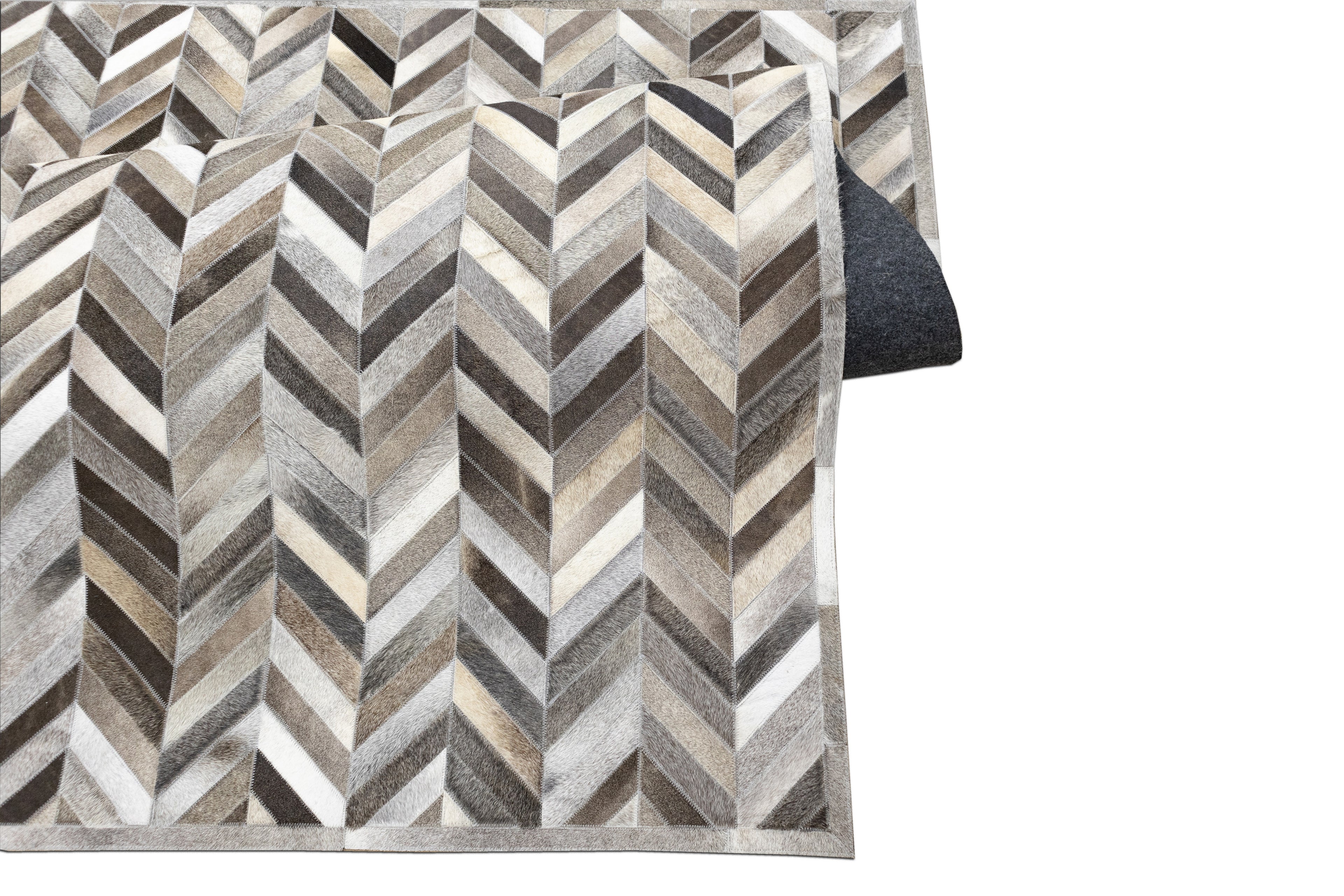 Chevron Leather Hide Rug Coffee Brown