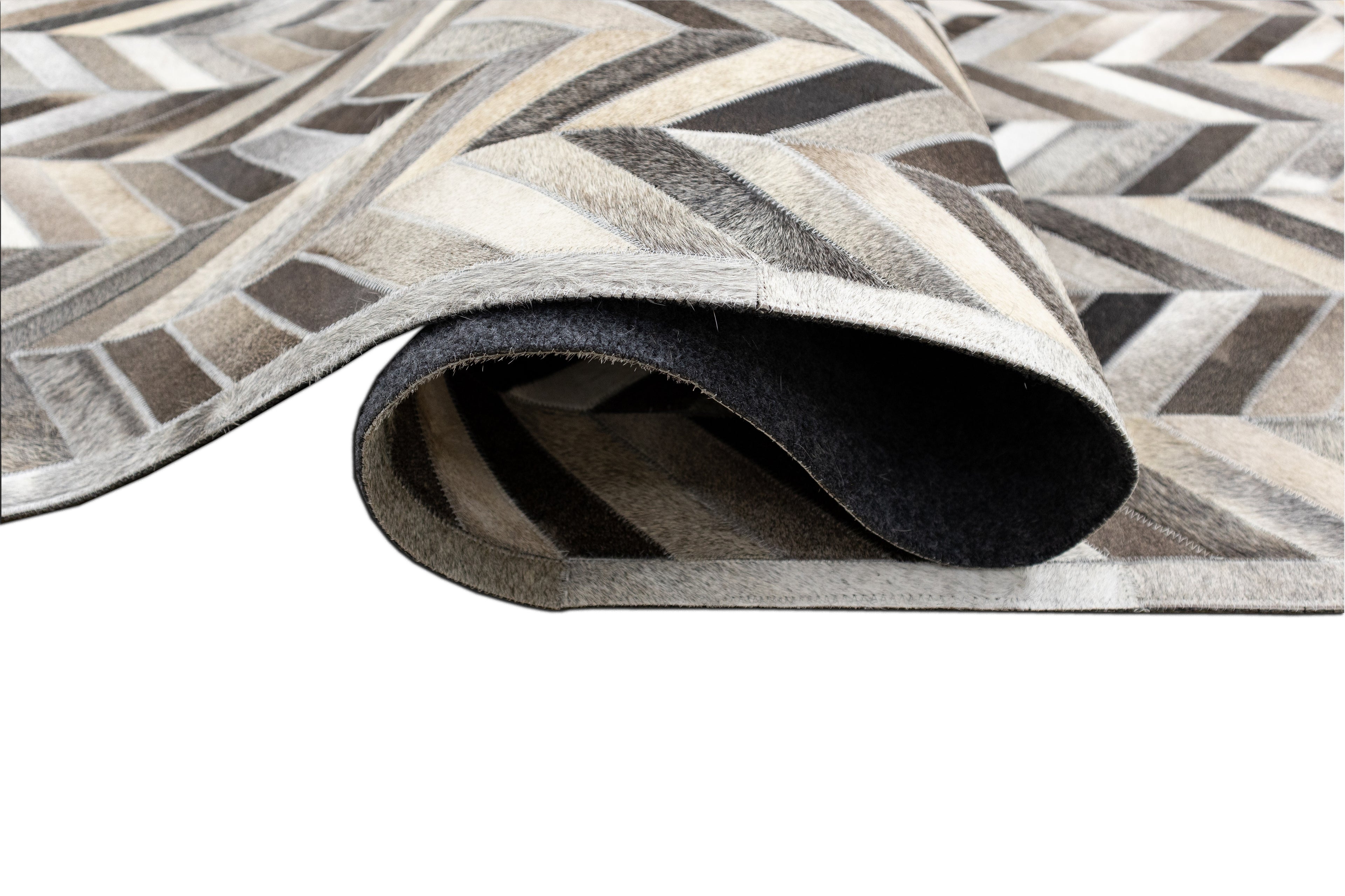 Chevron Leather Hide Rug Coffee Brown