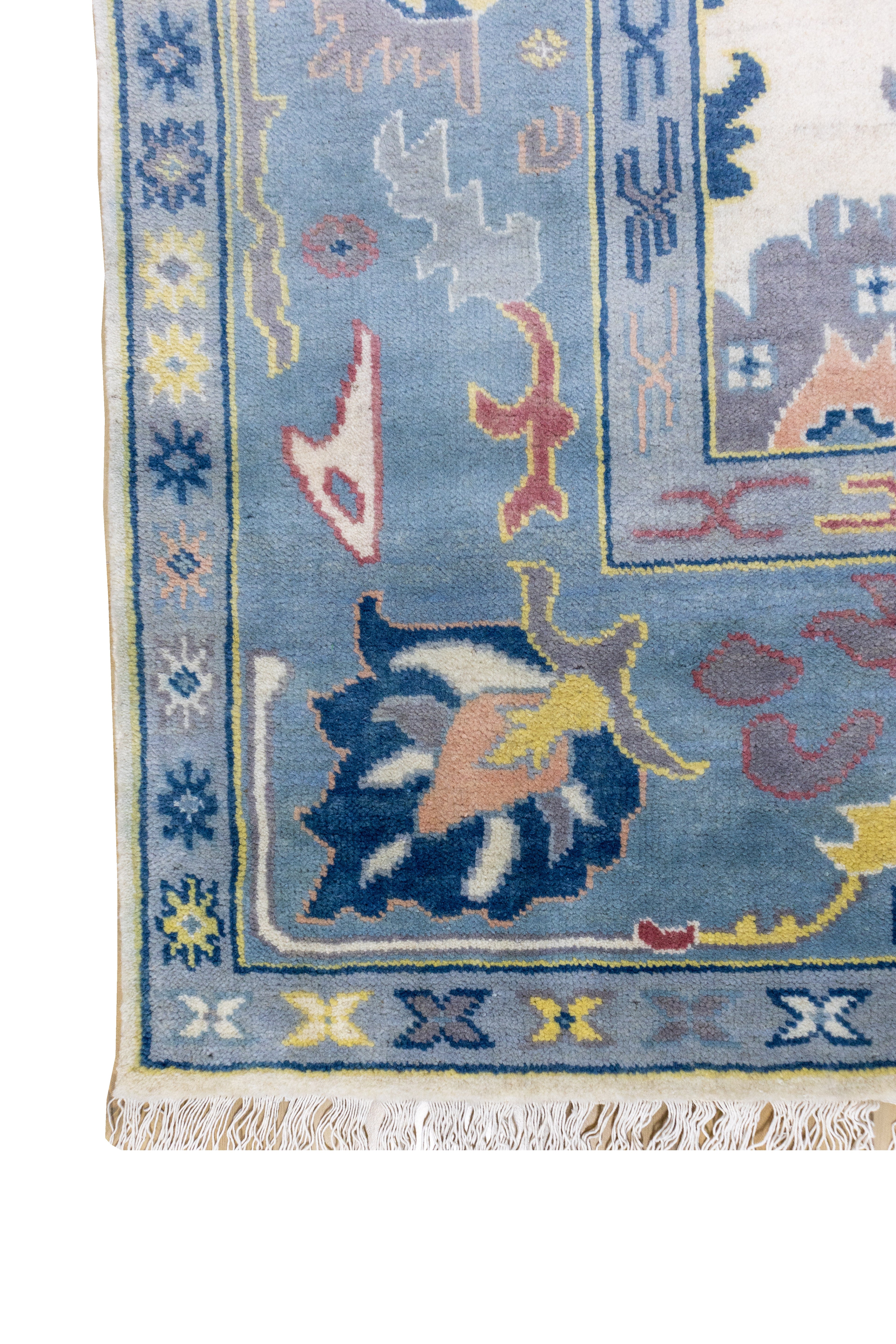 Craftsman Oushak Hand Knotted Wool Rug Blue