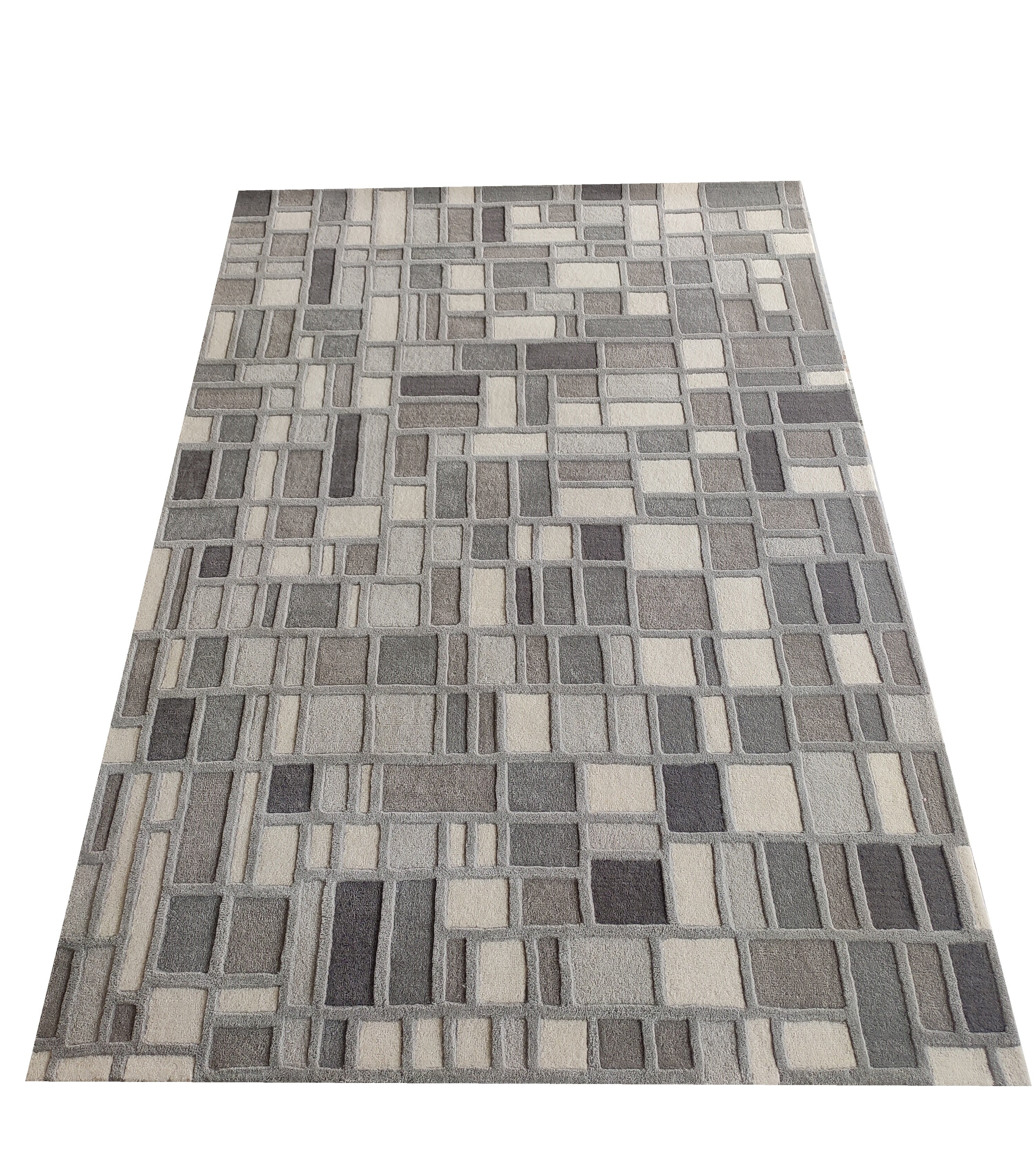 Cross Hatch Hand Tufted Wool Rug Light Grey