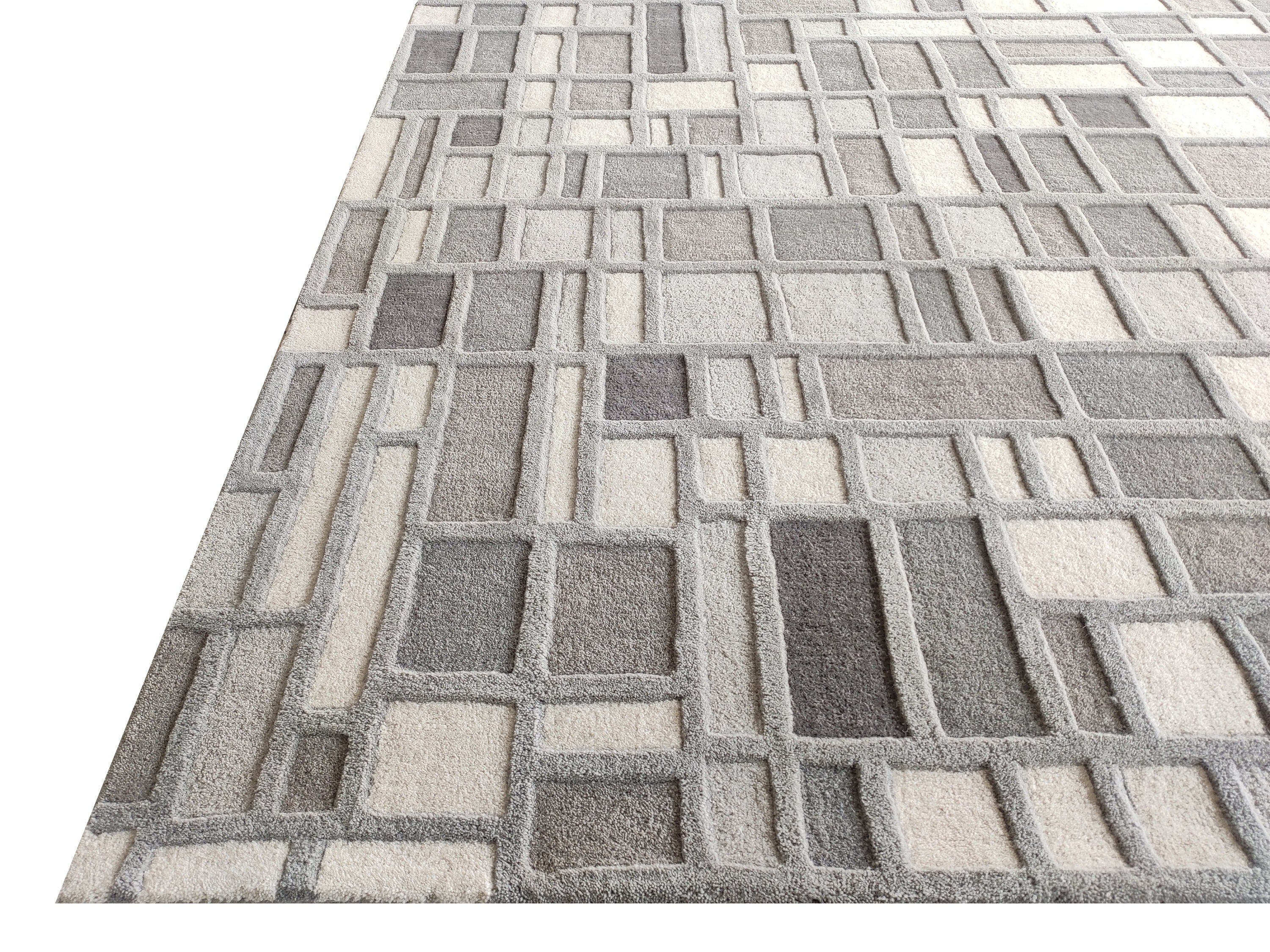 Cross Hatch Hand Tufted Wool Rug Light Grey