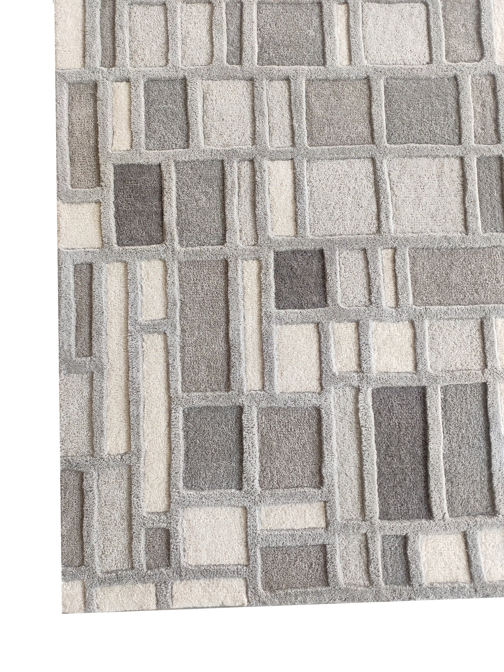 Cross Hatch Hand Tufted Wool Rug Light Grey
