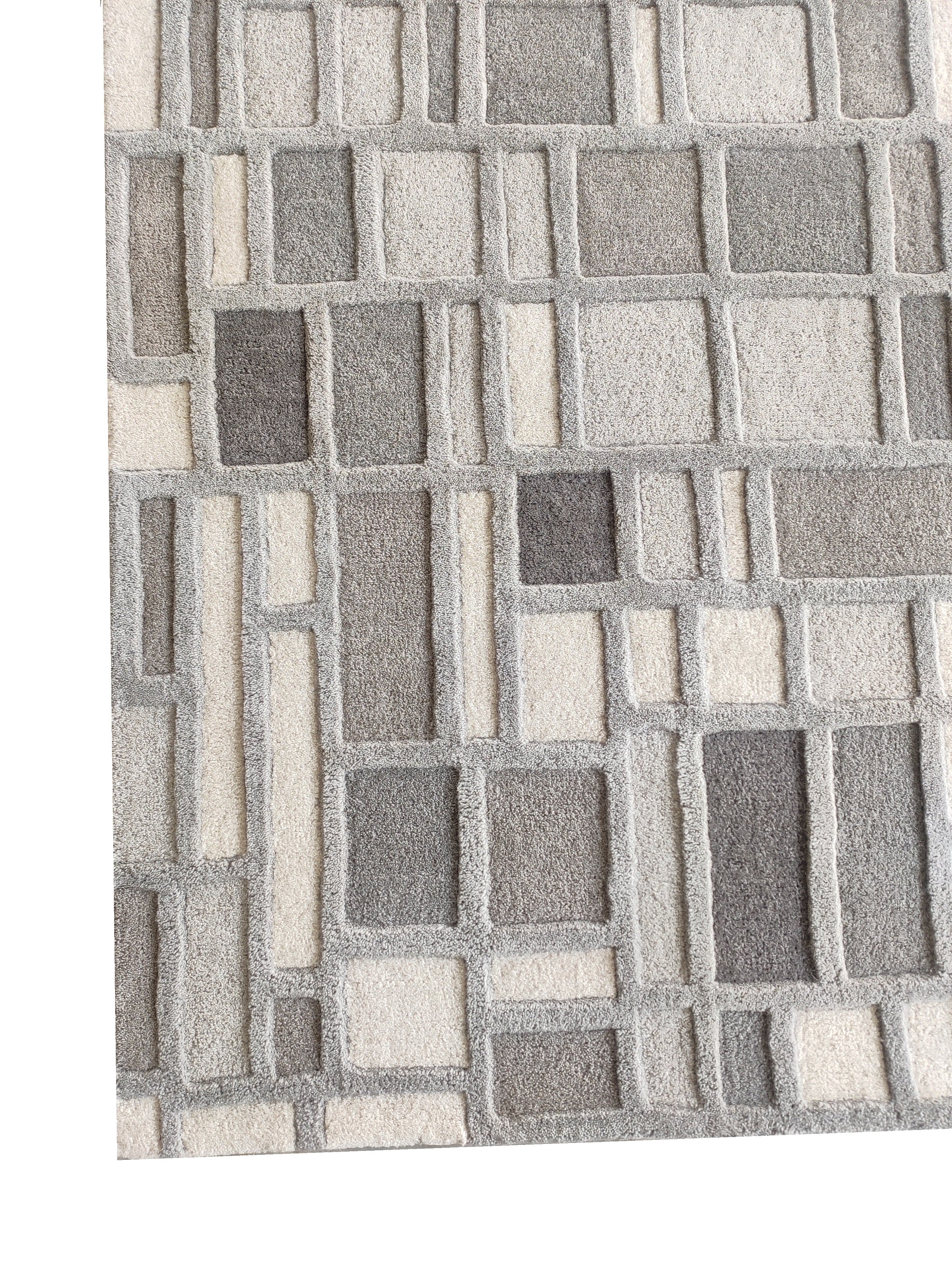 Cross Hatch Hand Tufted Wool Rug Light Grey