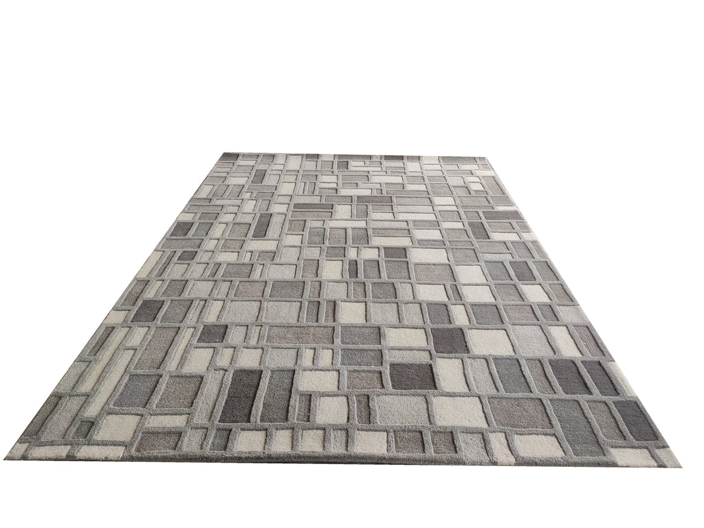 Cross Hatch Hand Tufted Wool Rug Light Grey