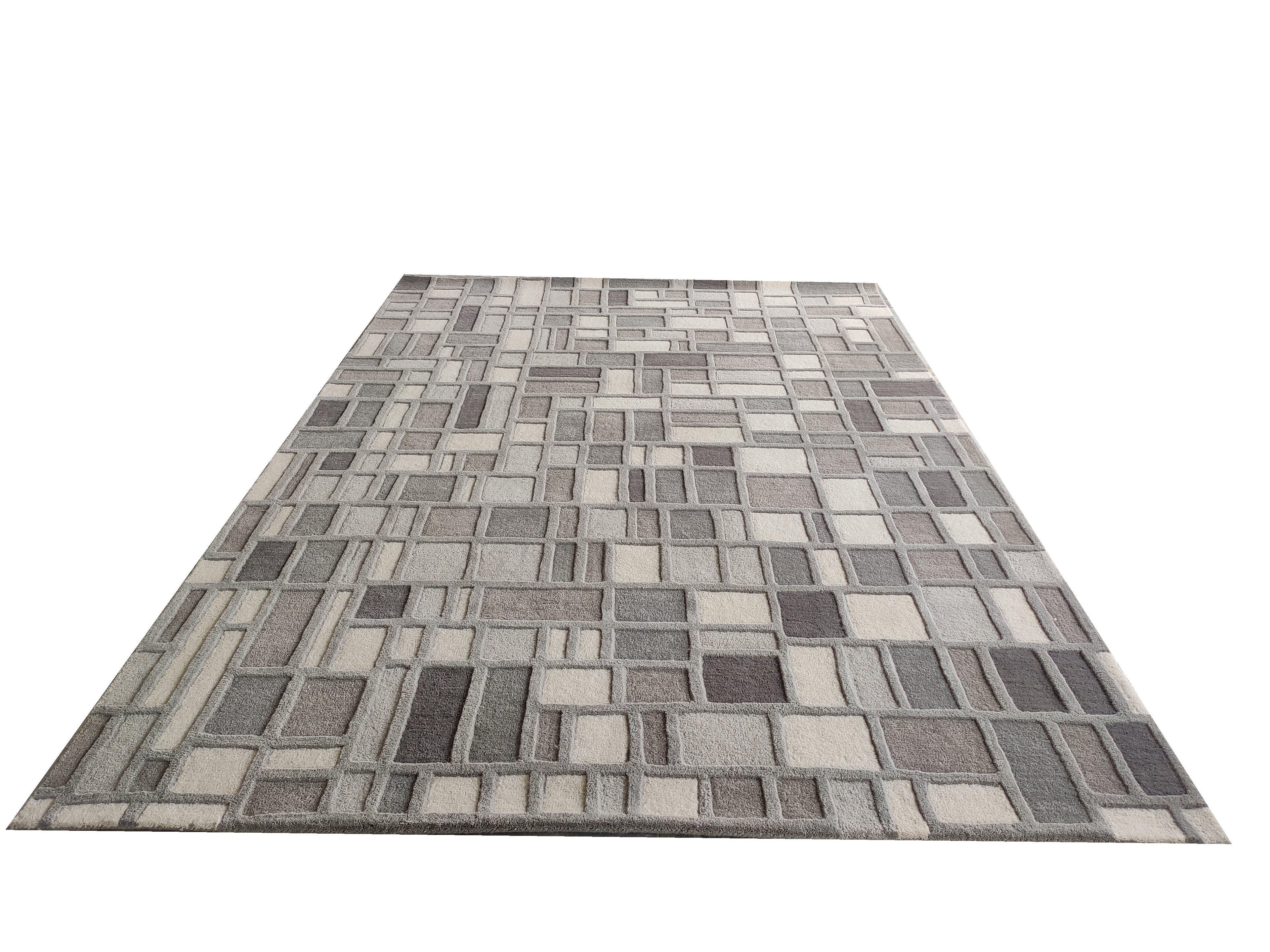 Cross Hatch Hand Tufted Wool Rug Light Grey