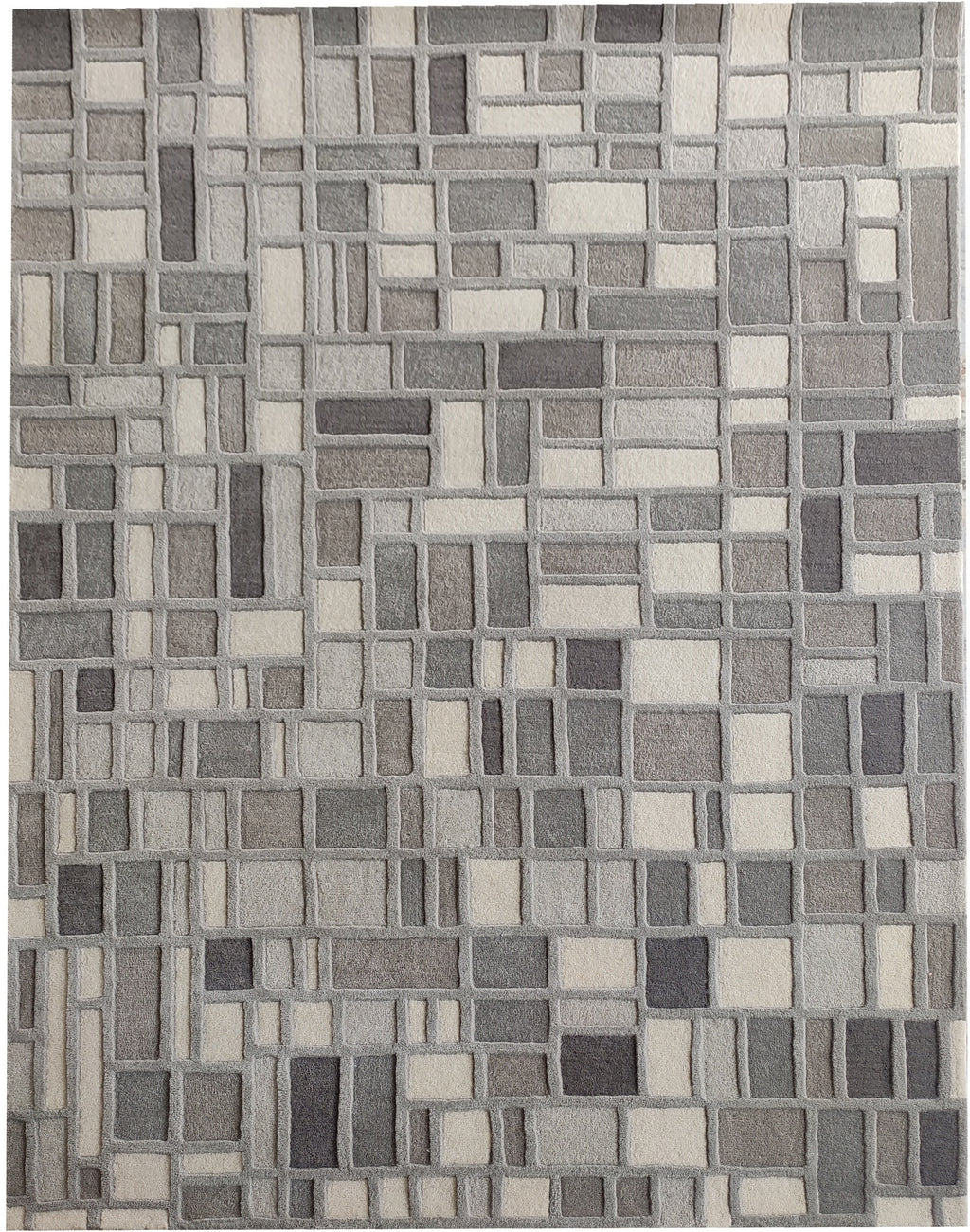 Cross Hatch Hand Tufted Wool Rug Light Grey