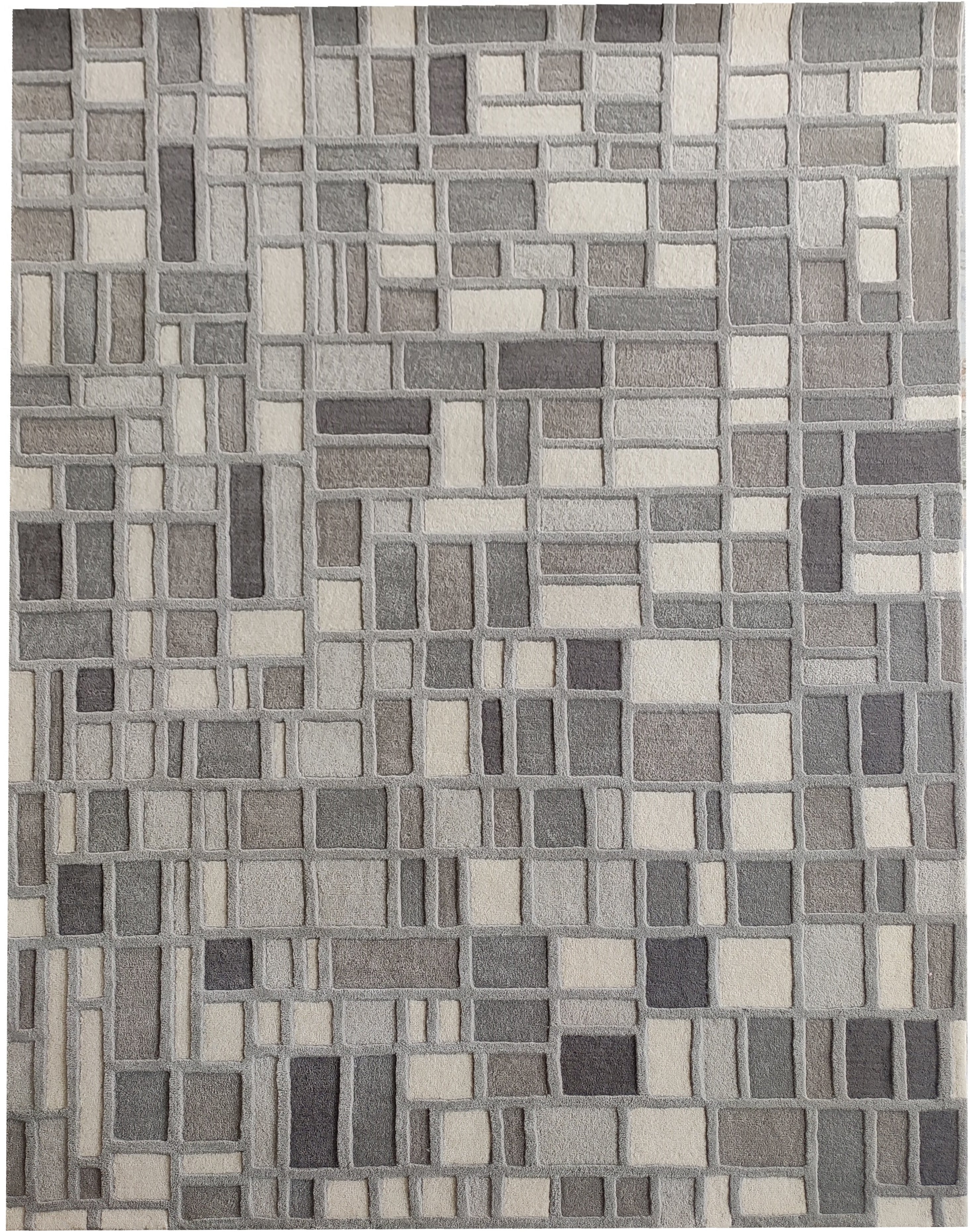 Cross Hatch Hand Tufted Wool Rug Light Grey