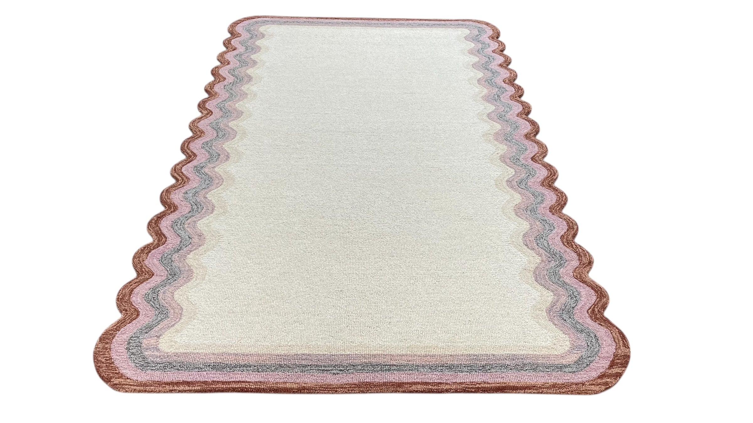 DT Scalloped Border Hand Tufted Loop Wool Rug Rust