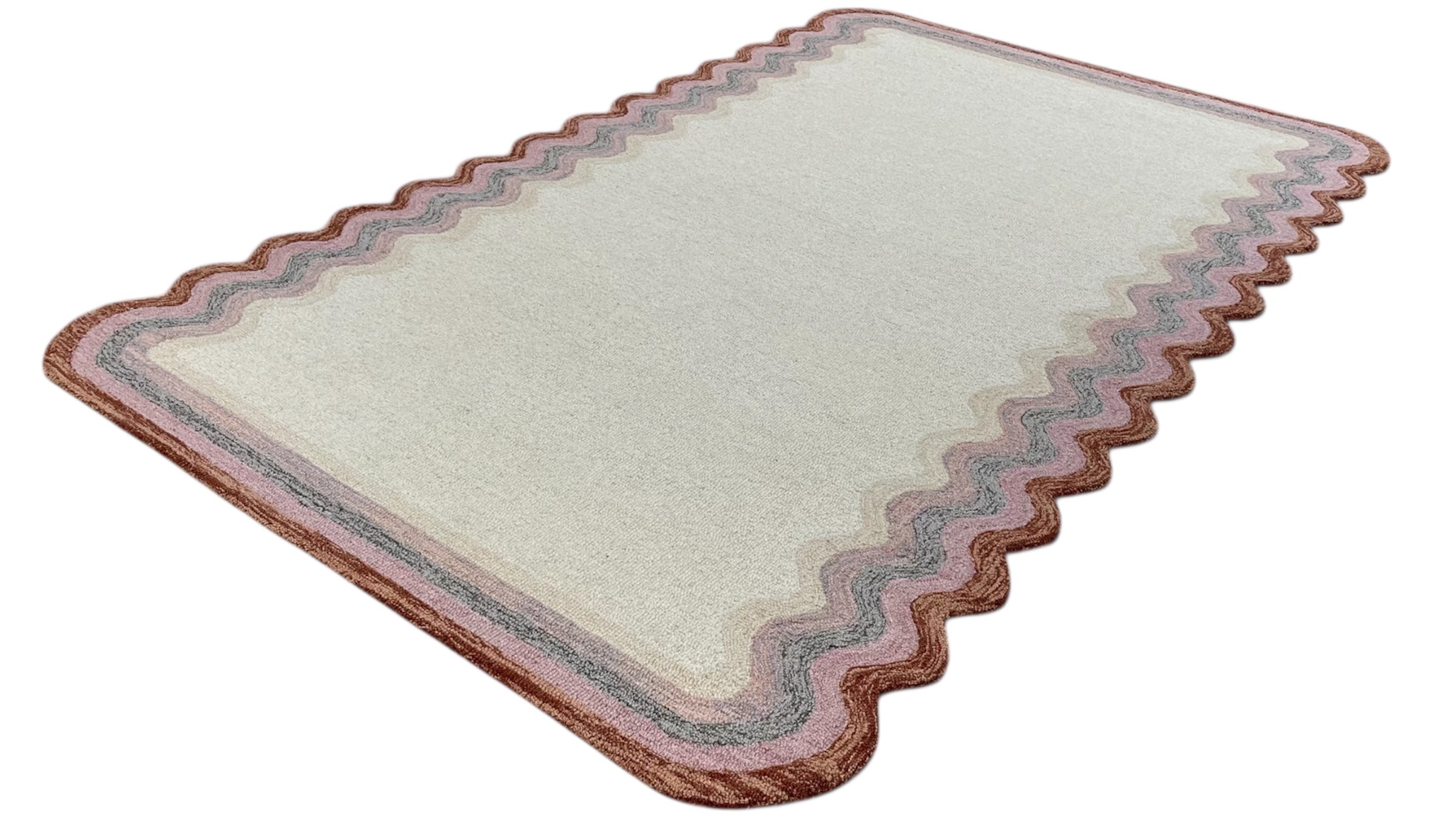 DT Scalloped Border Hand Tufted Loop Wool Rug Rust