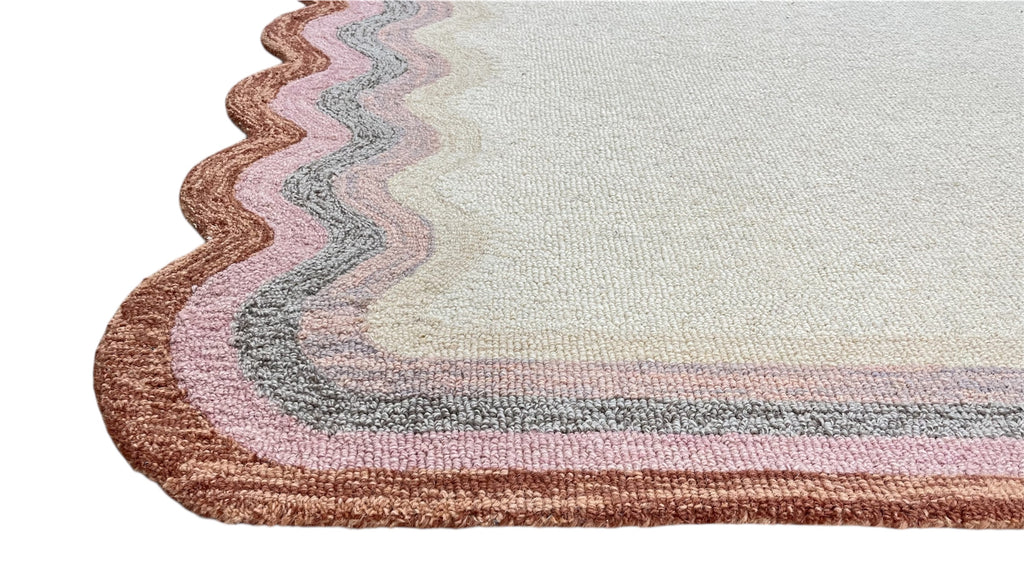 DT Scalloped Border Hand Tufted Loop Wool Rug Rust