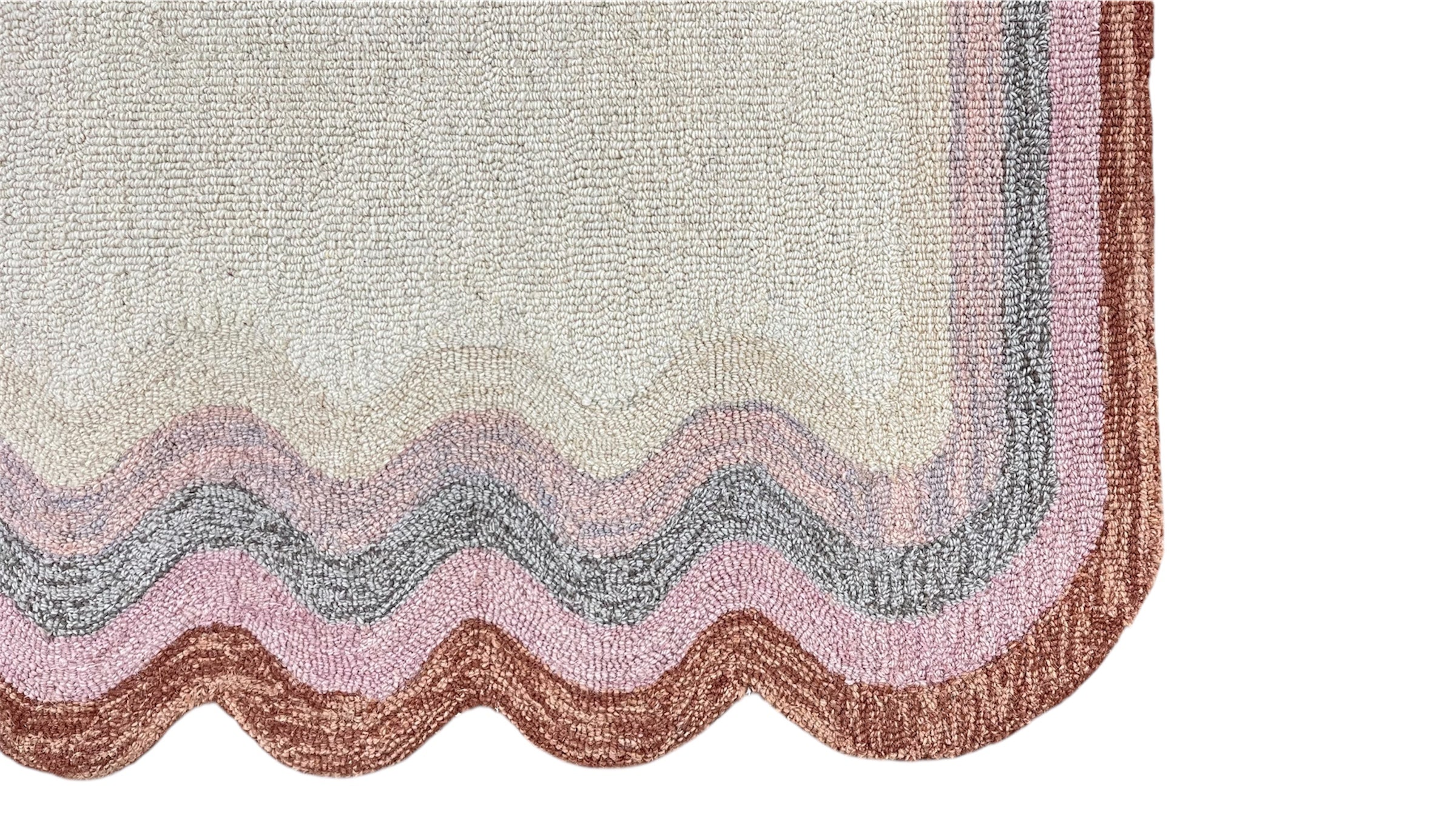 DT Scalloped Border Hand Tufted Loop Wool Rug Rust