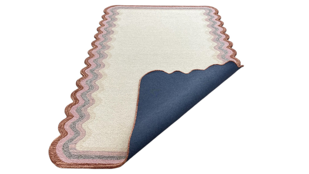 DT Scalloped Border Hand Tufted Loop Wool Rug Rust