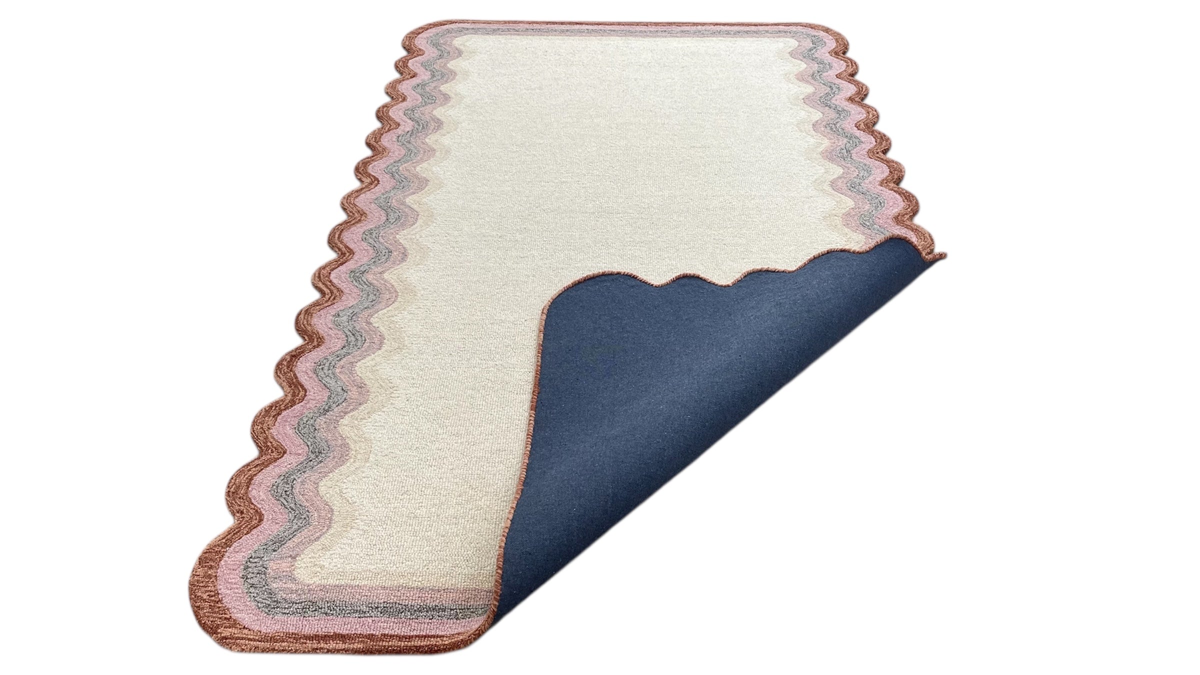 DT Scalloped Border Hand Tufted Loop Wool Rug Rust