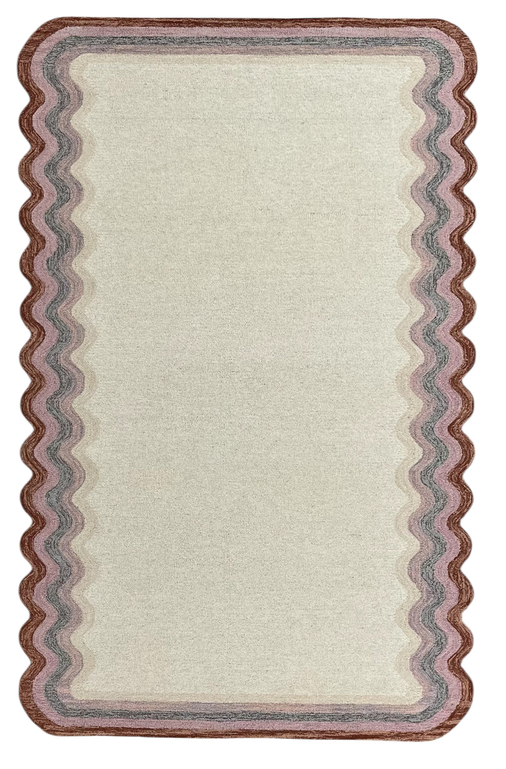 DT Scalloped Border Hand Tufted Loop Wool Rug Rust