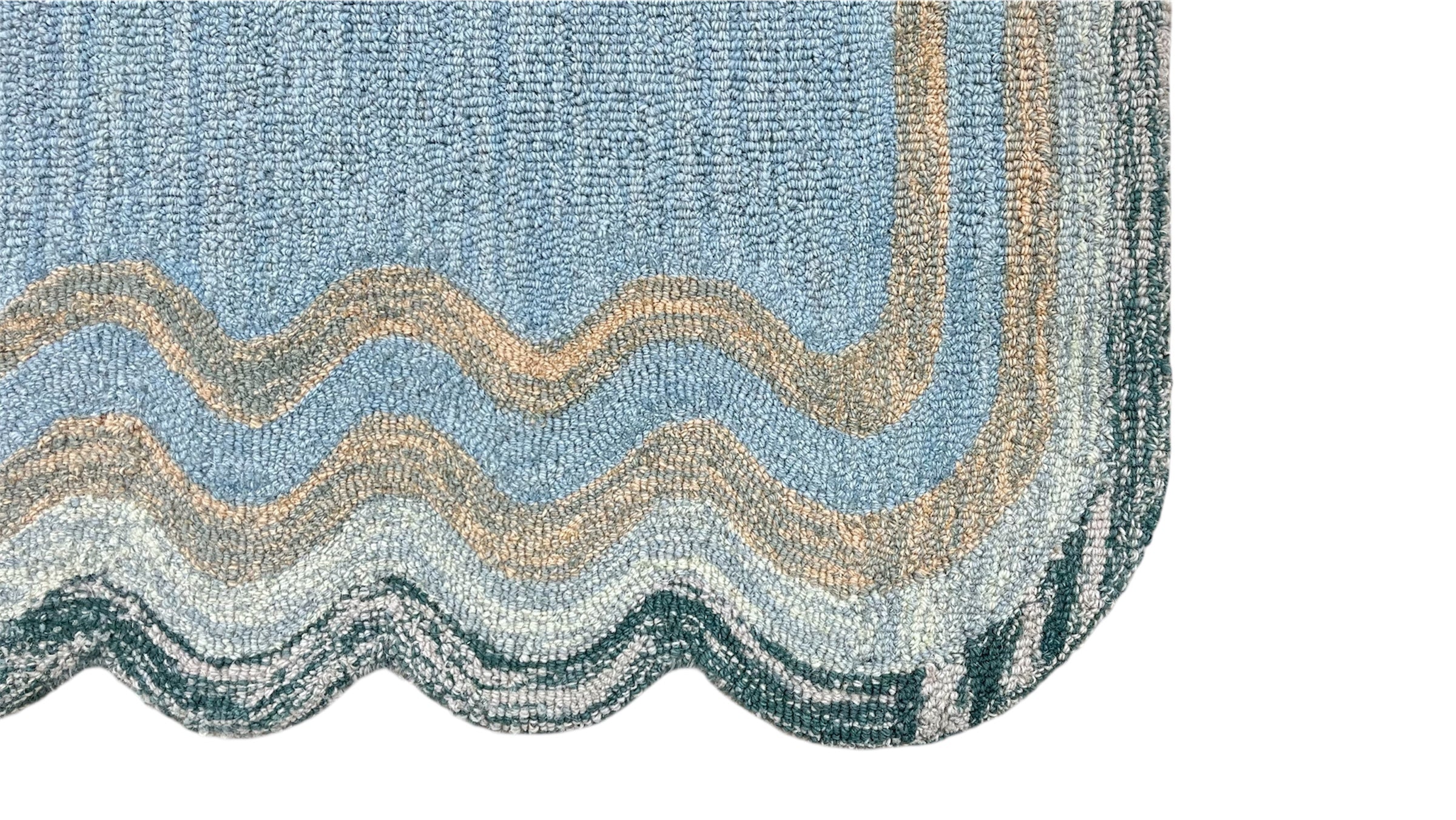 DT Scalloped Border Hand Tufted Loop Wool Rug Sea Green