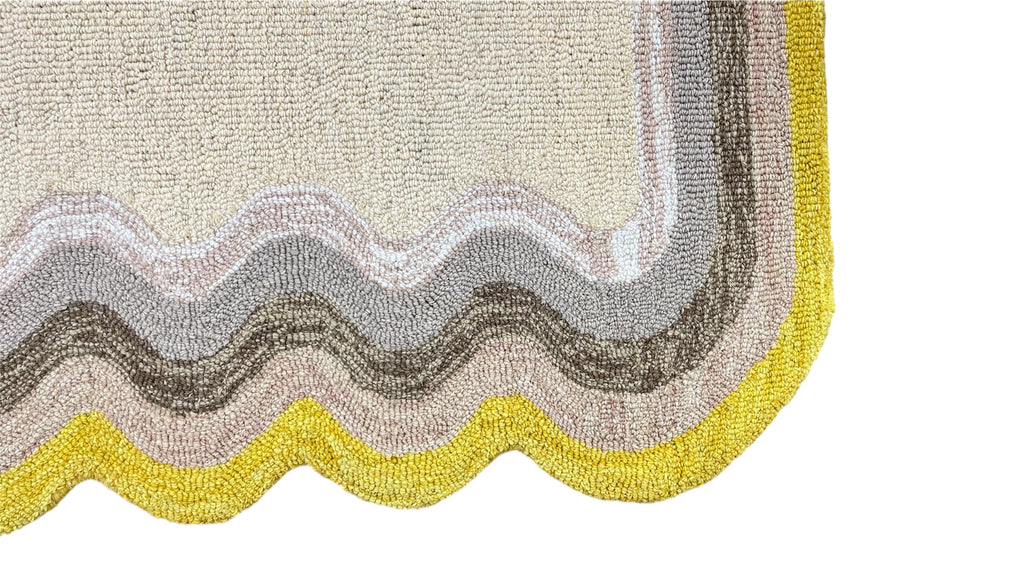 DT Scalloped Border Hand Tufted Loop Wool Rug Sun Yellow
