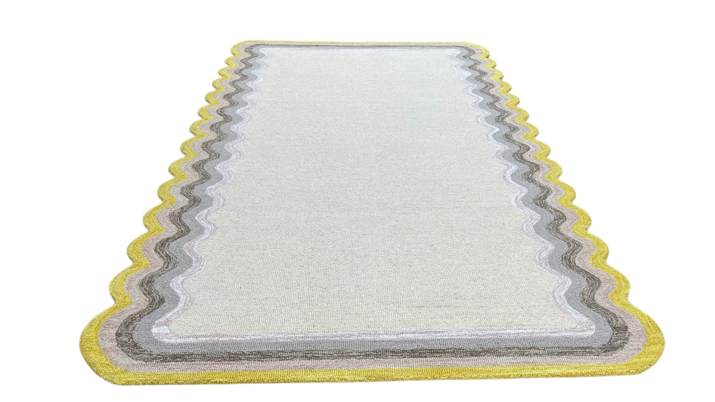 DT Scalloped Border Hand Tufted Loop Wool Rug Sun Yellow