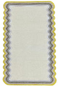 DT Scalloped Border Hand Tufted Loop Wool Rug Sun Yellow
