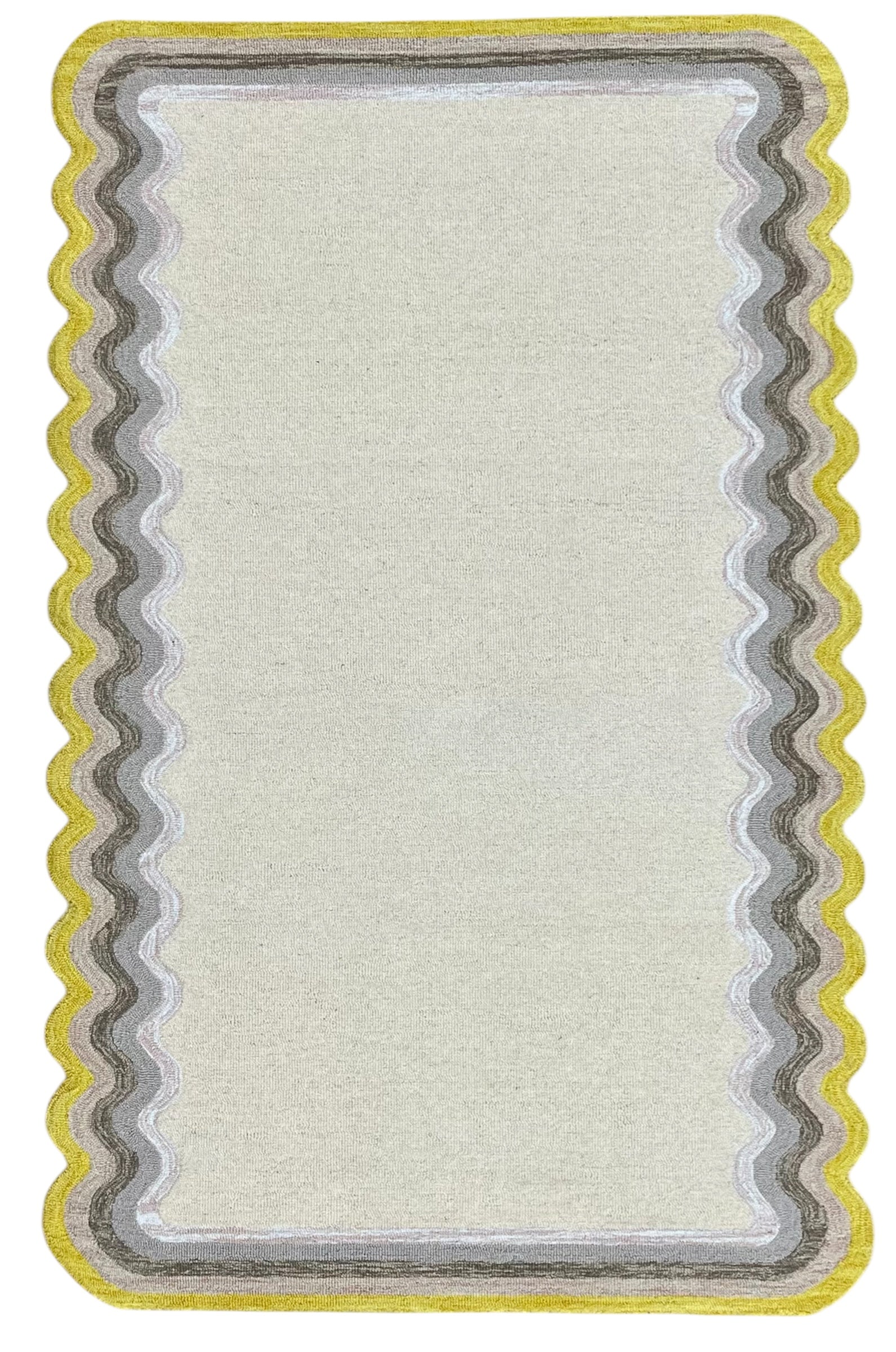 DT Scalloped Border Hand Tufted Loop Wool Rug Sun Yellow