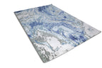 Deepwater Abstract Indo Nepali Hand Knotted Bamboo Silk Wool Rug Sky Blue Ivory
