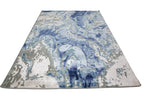 Deepwater Abstract Indo Nepali Hand Knotted Bamboo Silk Wool Rug Sky Blue Ivory