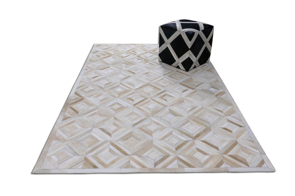 Diamond Patchwork Hide Rug Beige