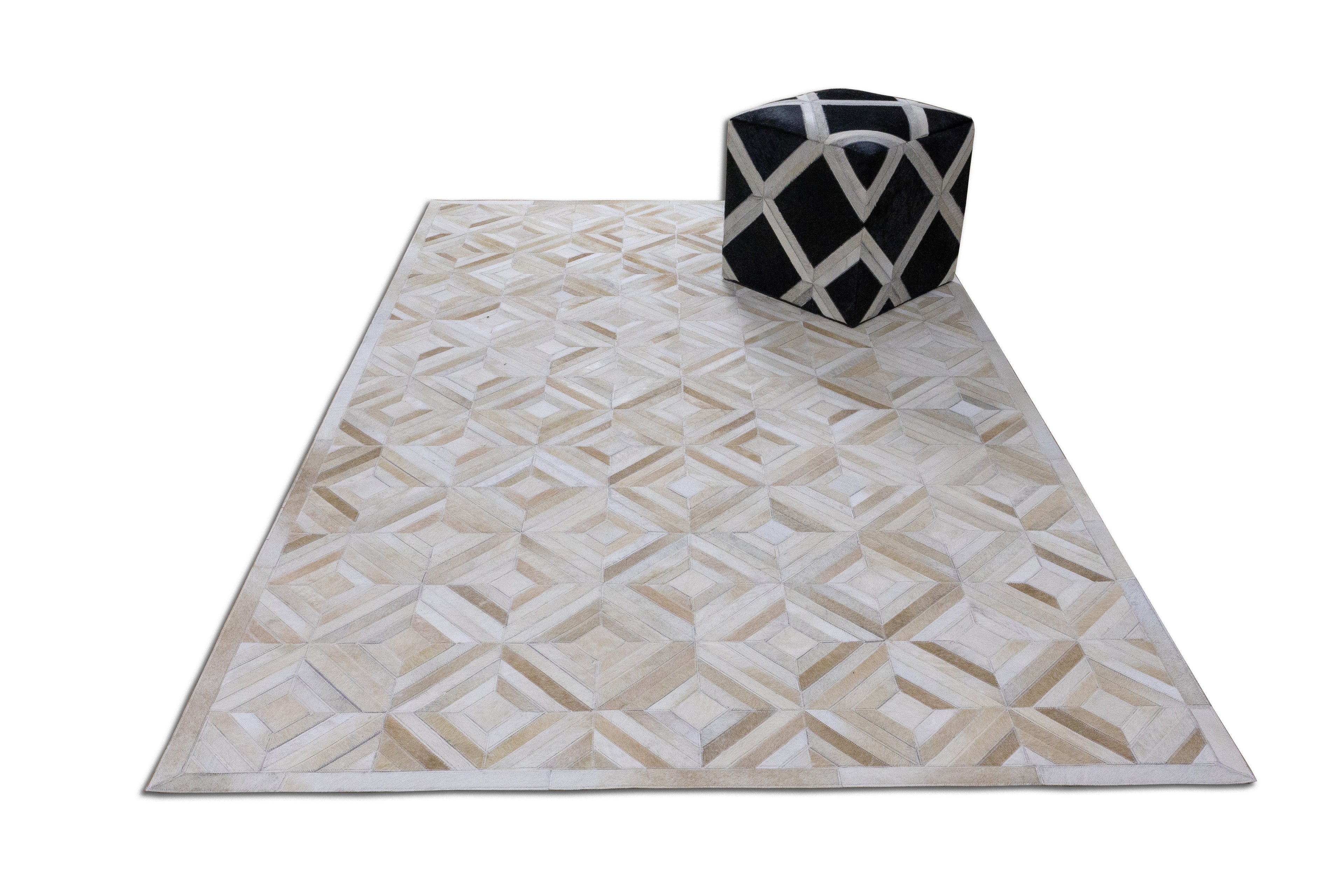 Diamond Patchwork Hide Rug Beige