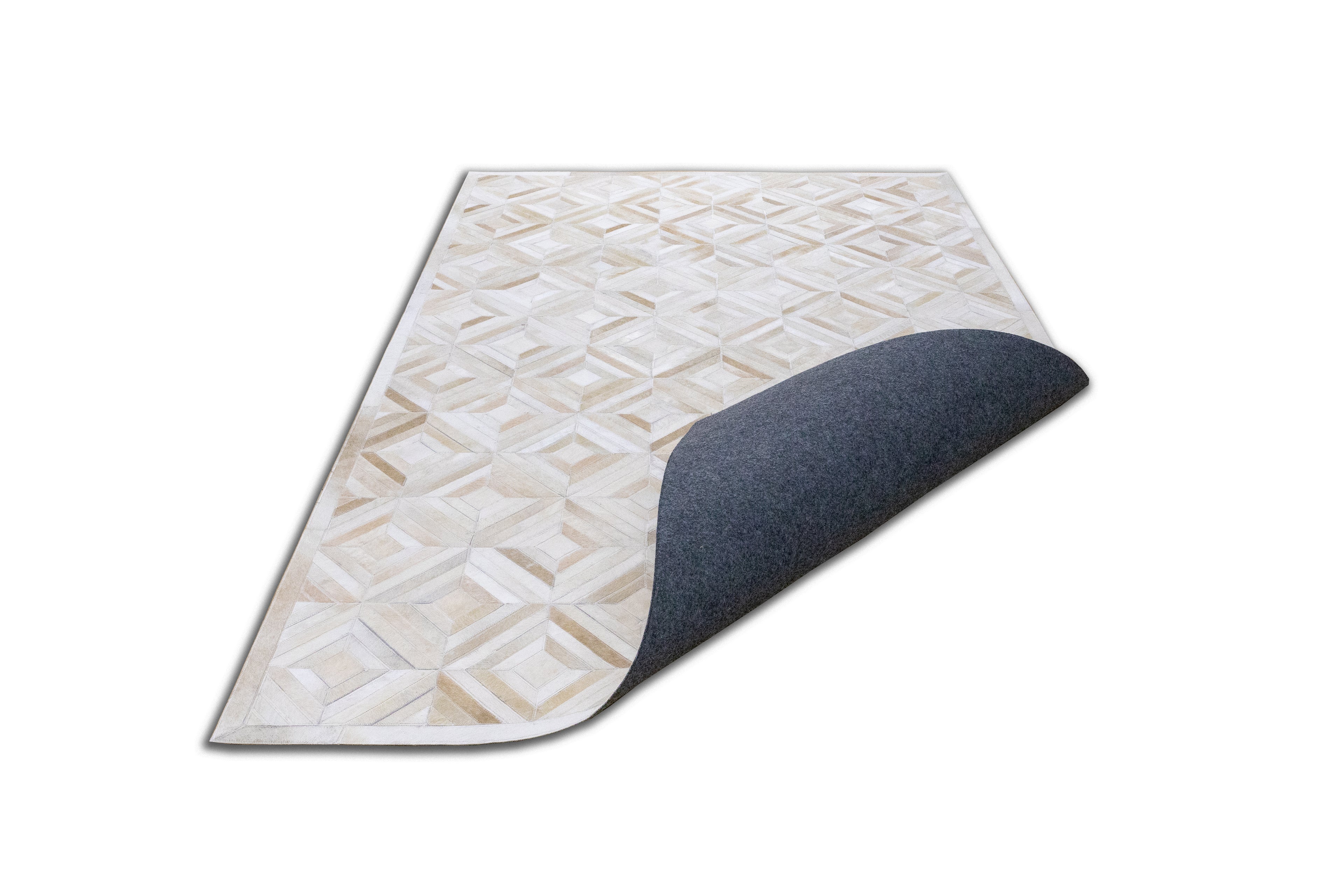 Diamond Patchwork Hide Rug Beige