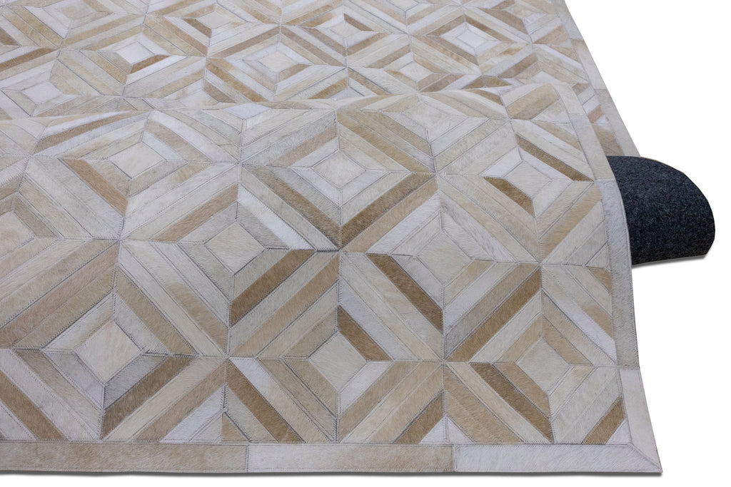 Diamond Patchwork Hide Rug Beige