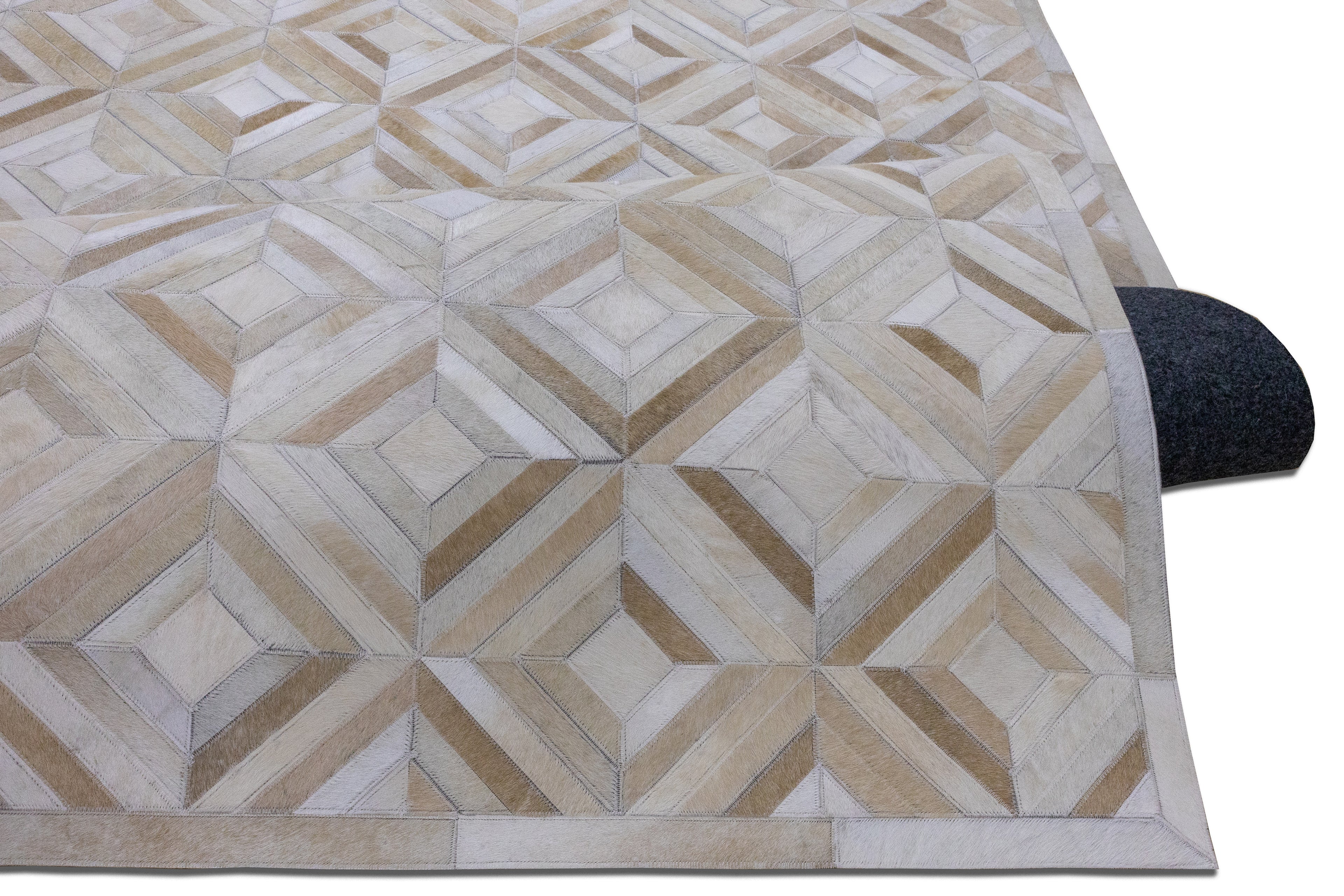 Diamond Patchwork Hide Rug Beige