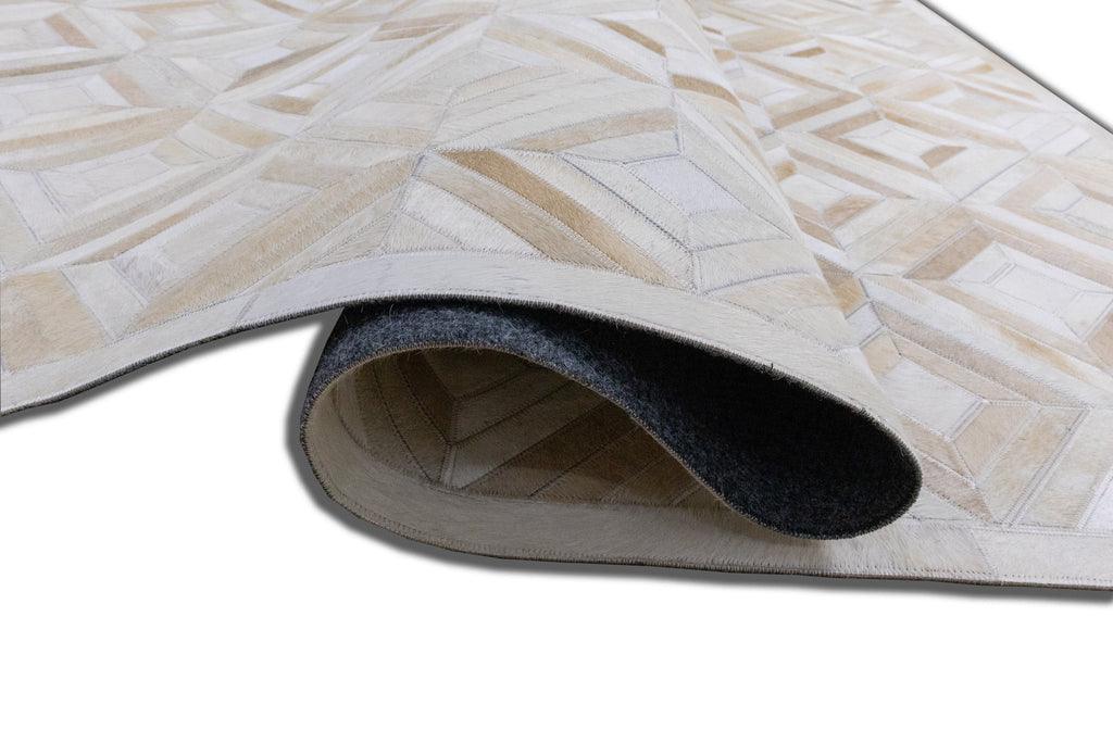 Diamond Patchwork Hide Rug Beige