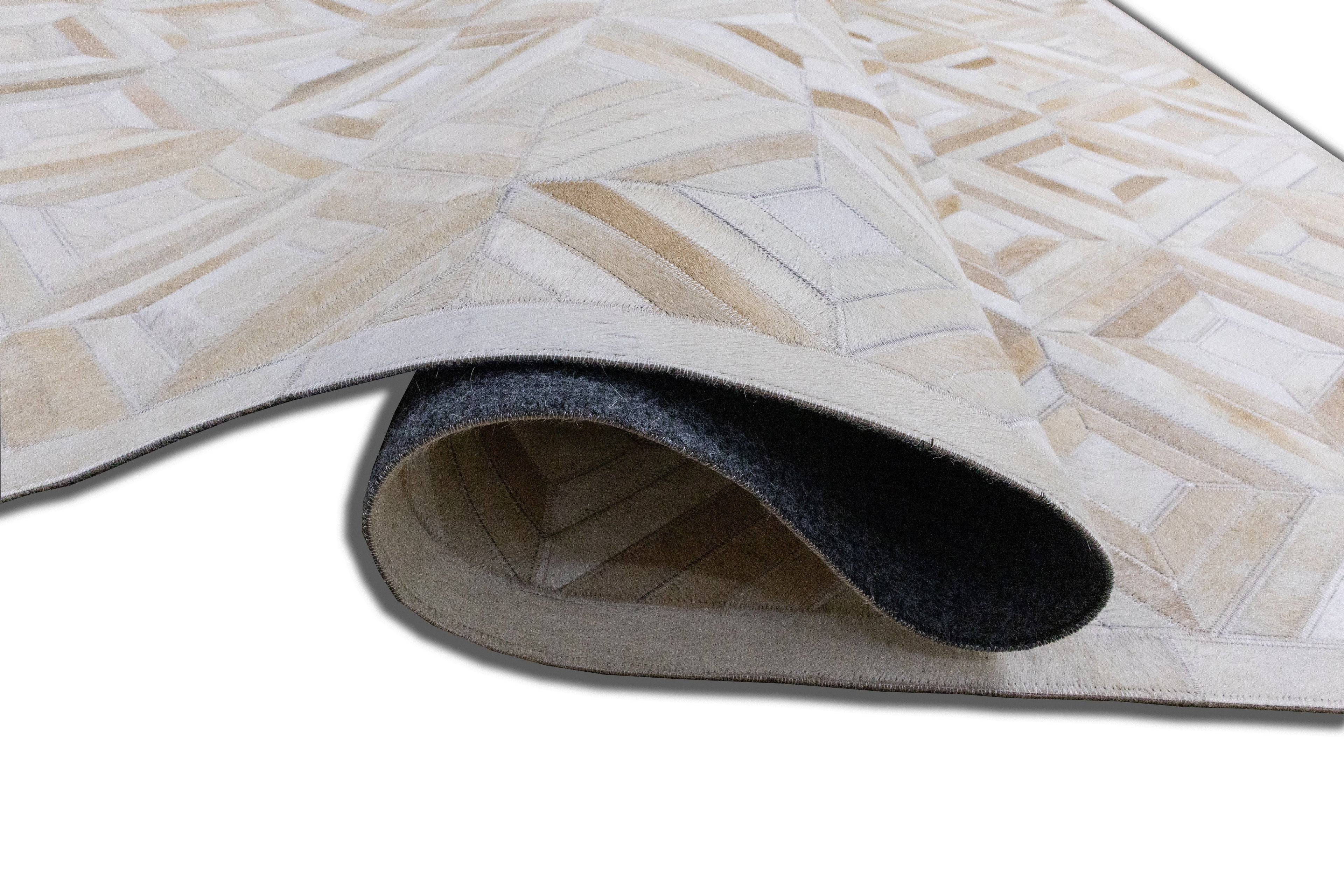 Diamond Patchwork Hide Rug Beige