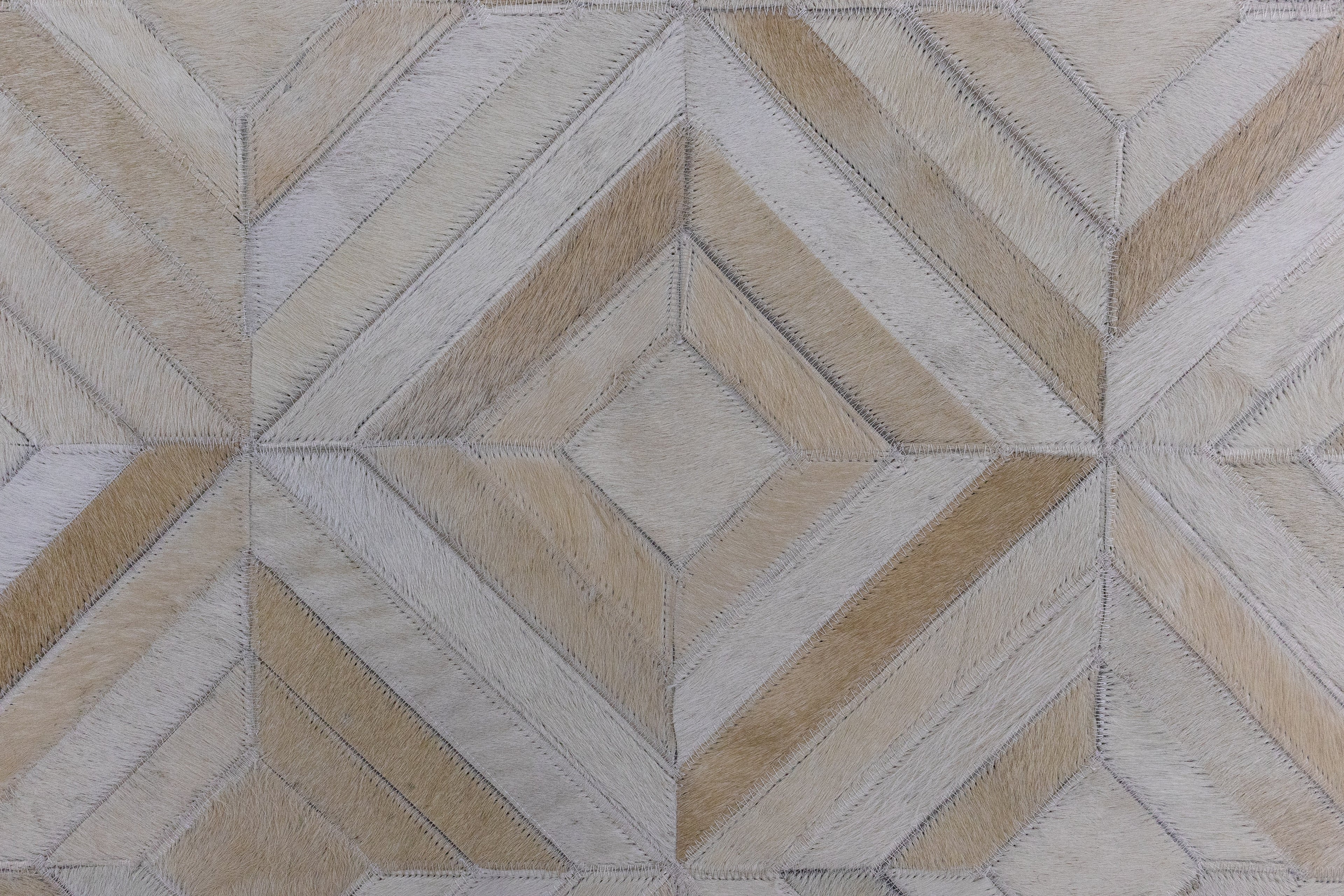 Diamond Patchwork Hide Rug Beige