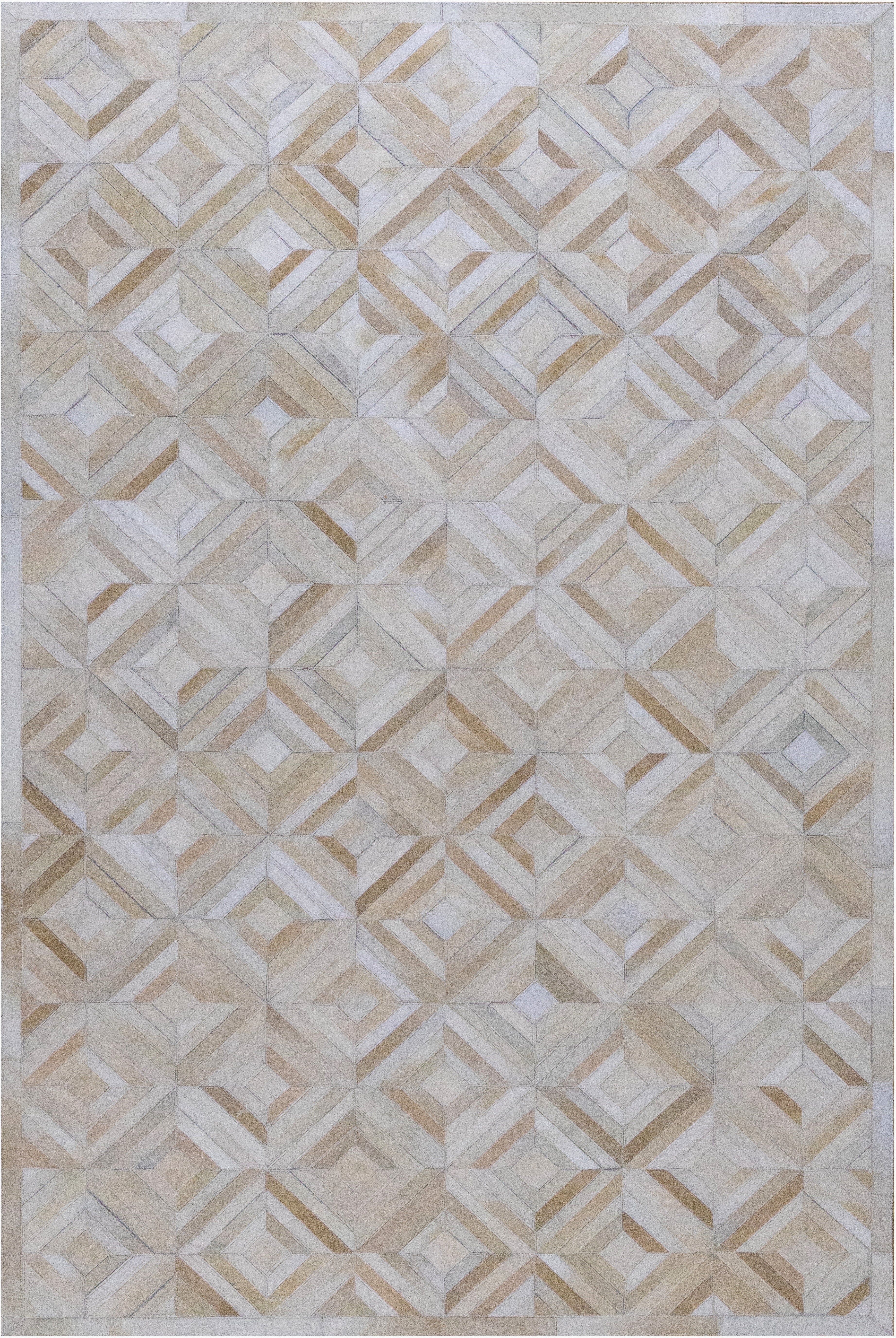Diamond Patchwork Hide Rug Beige