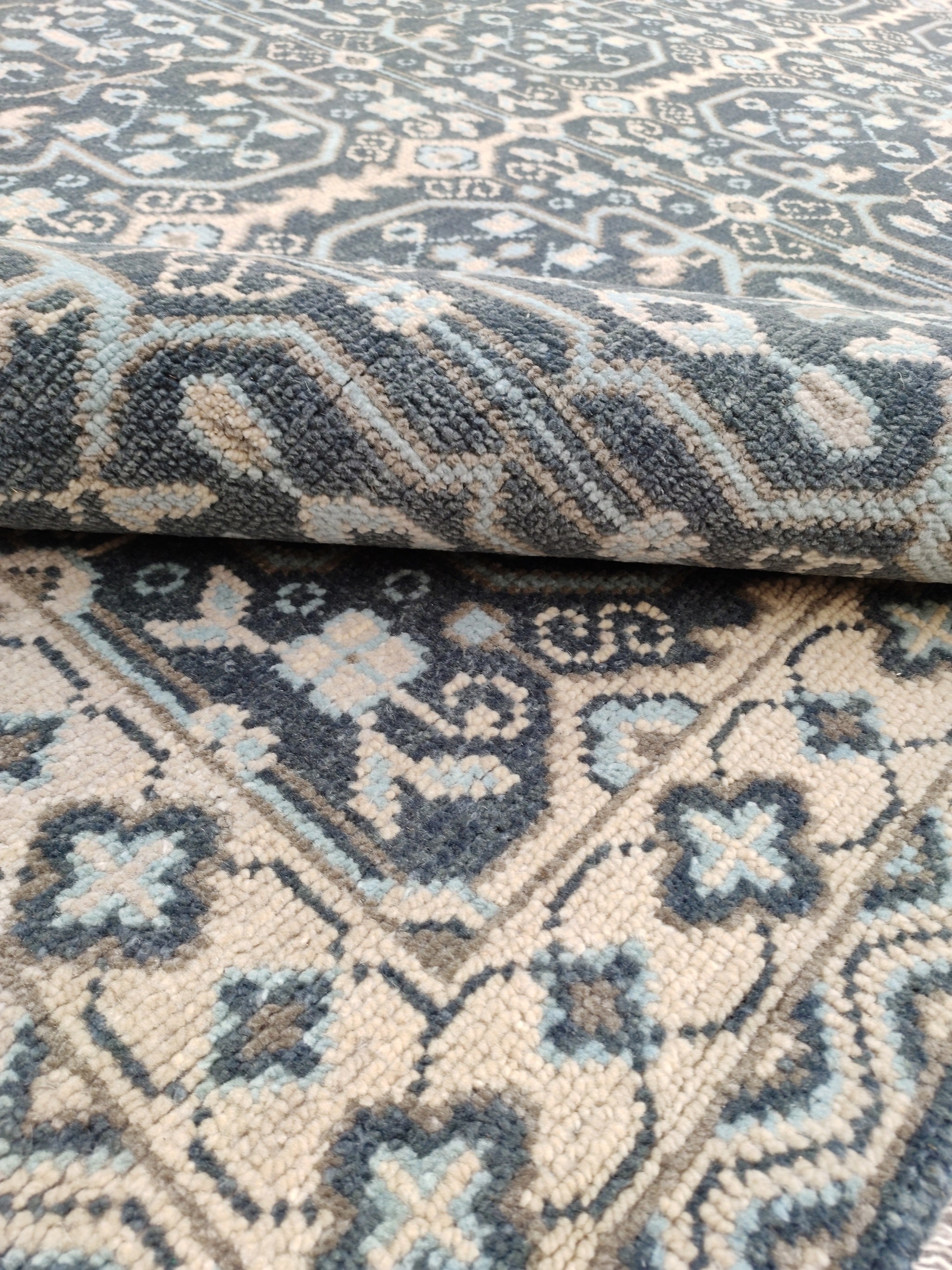 Freja Hand Knotted Wool Rug Grey Blue