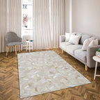 Geometric 3D Leather Hide Rug Beige