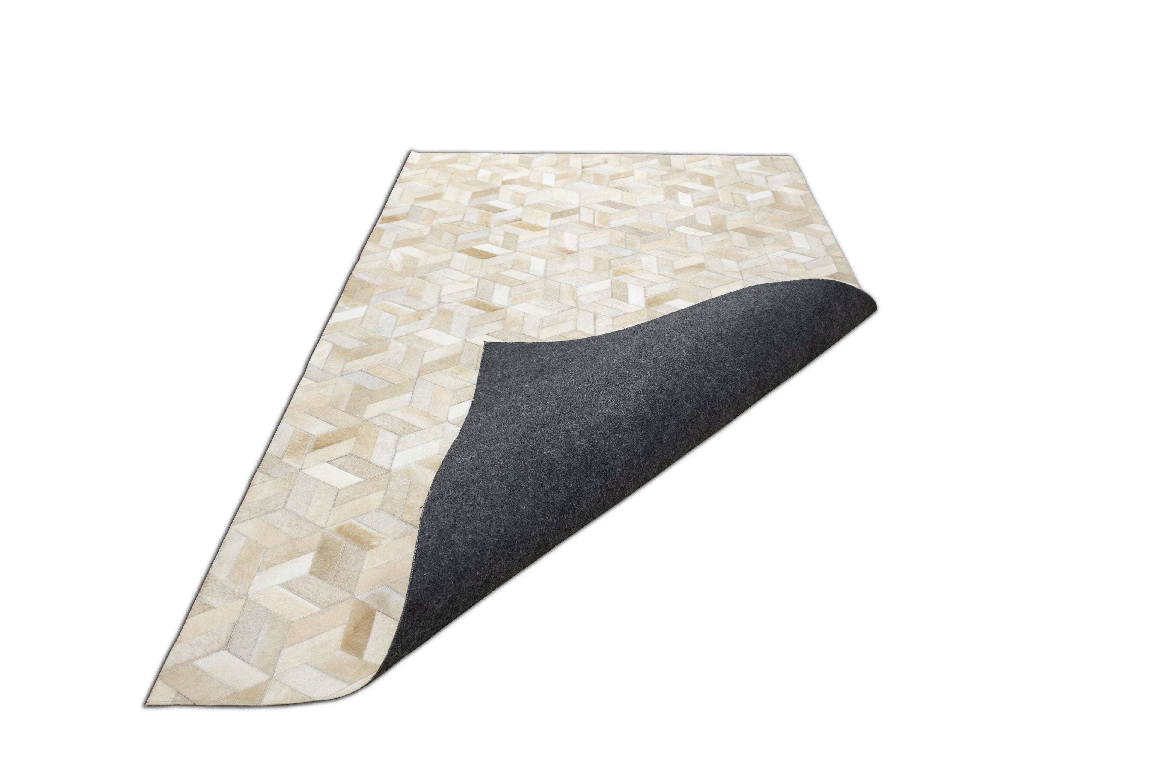 Geometric 3D Leather Hide Rug Beige