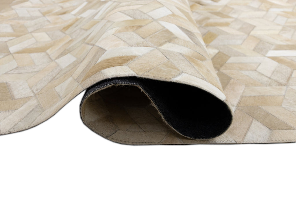 Geometric 3D Leather Hide Rug Beige