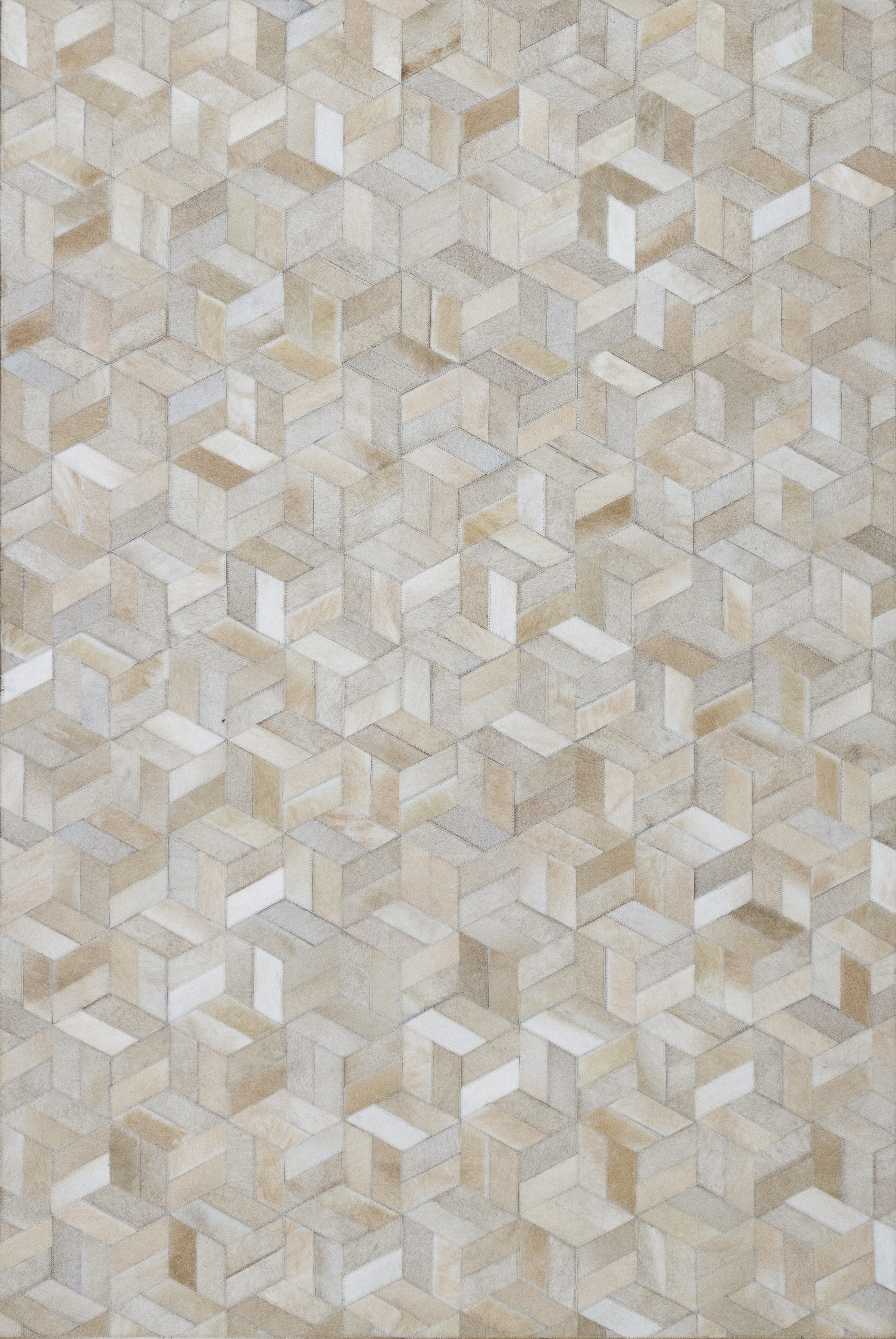 Geometric 3D Leather Hide Rug Beige