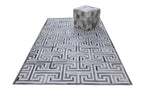 Greek Key Leather Hide Rug Grey