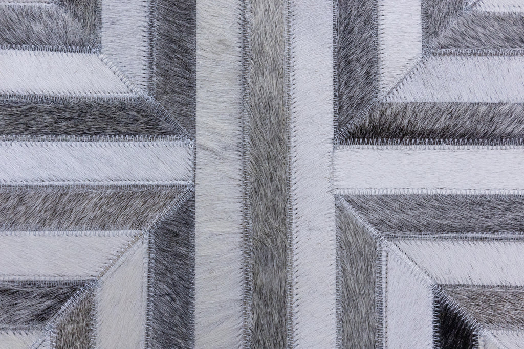 Greek Key Leather Hide Rug Grey