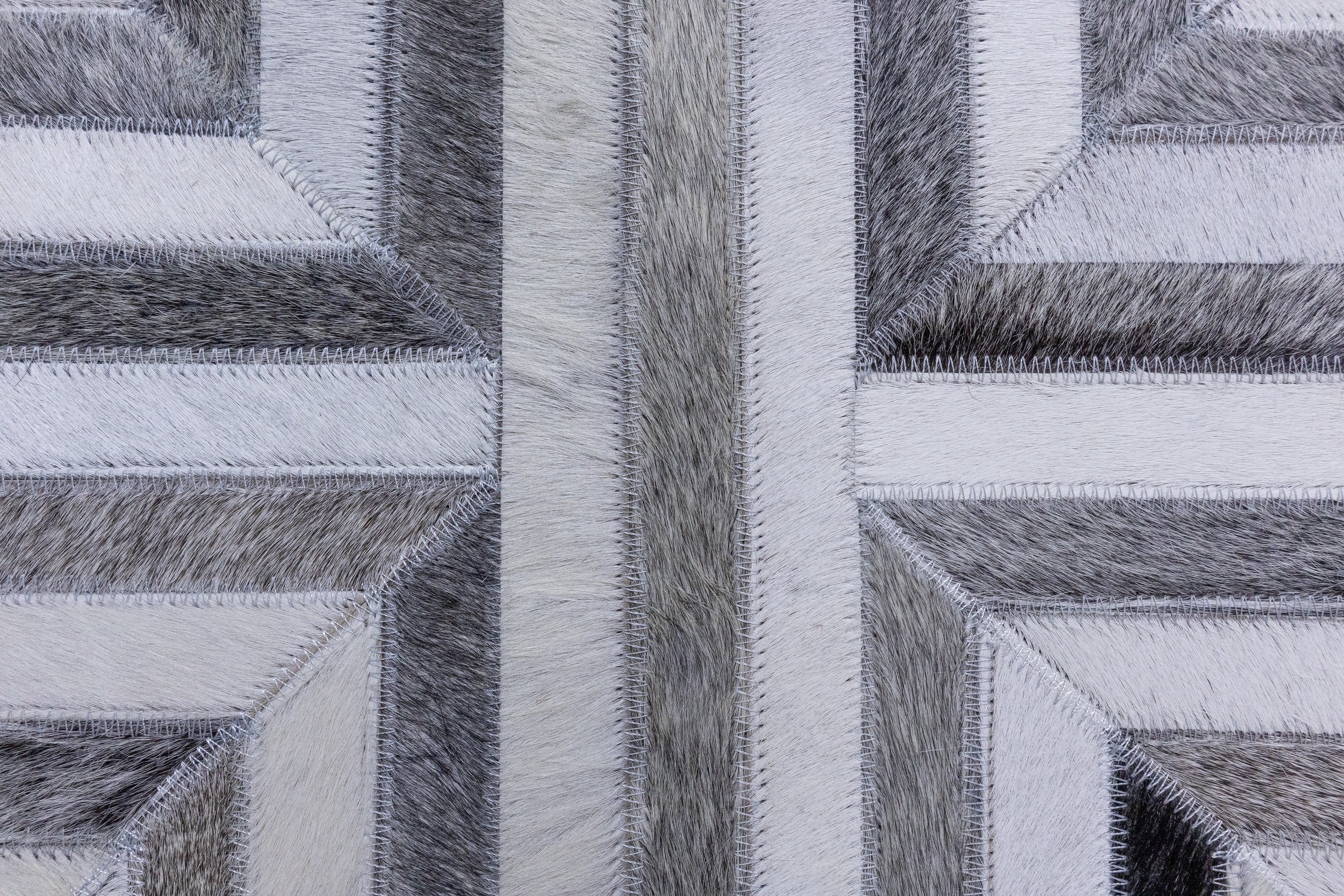 Greek Key Leather Hide Rug Grey